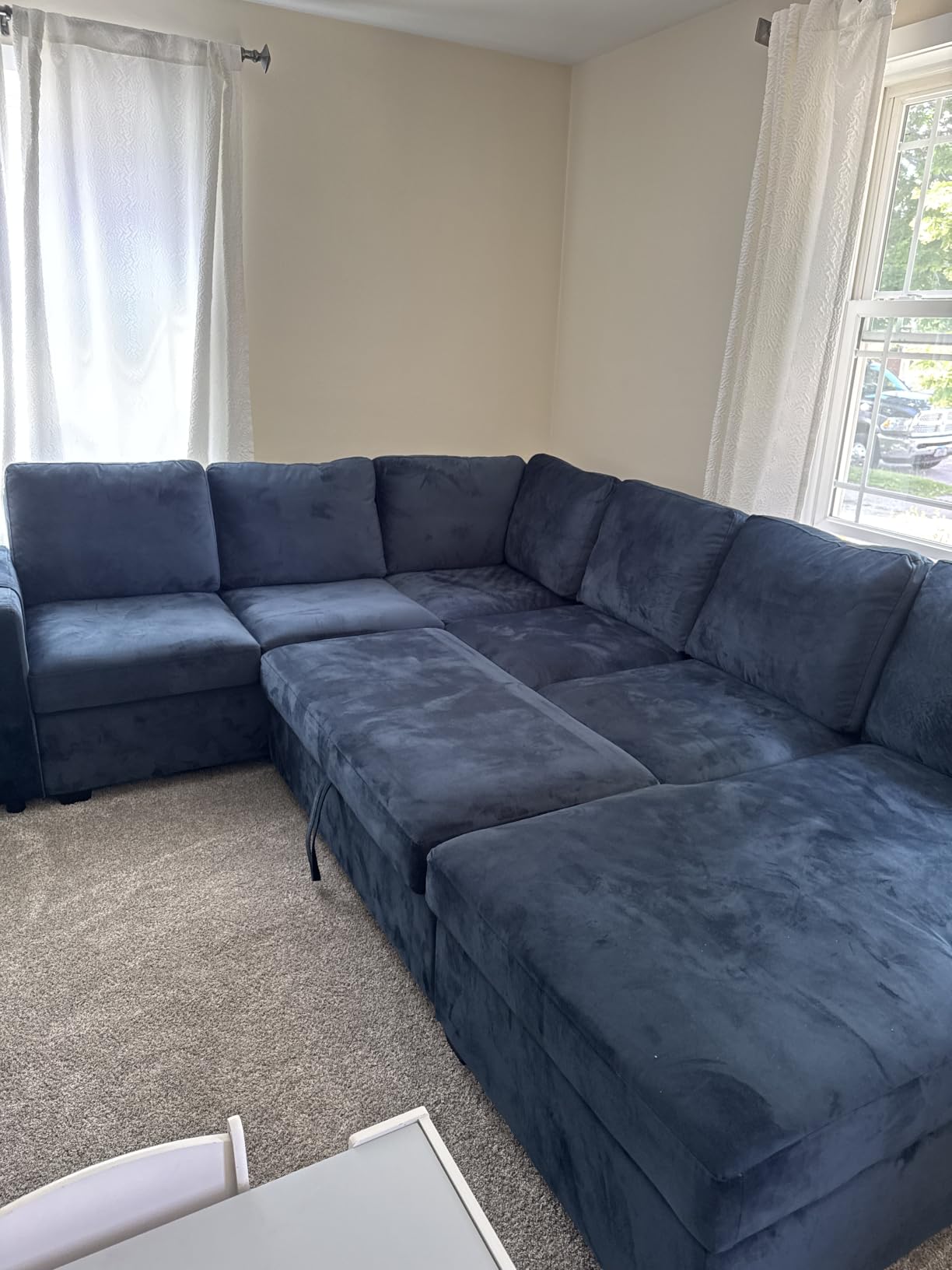 HONBAY Sleeper Sectional Couch with Pull-Out Bed Sectional Sleeper Sofa Pull Out Bed with Storage Chaise, 6 Seaters Couch for Living Room, Faux Leather Brown customer photo 2