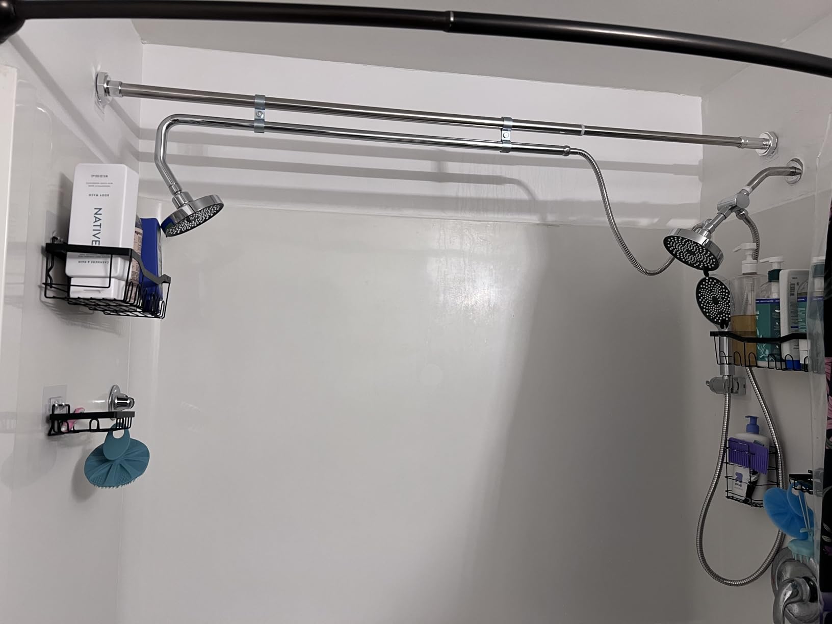 Tandem Shower Head for Couples, Dual Shower System with Sliding & 180°Rotation, Tool-free installation of a three-head black shower with 3 spray modes customer photo 2