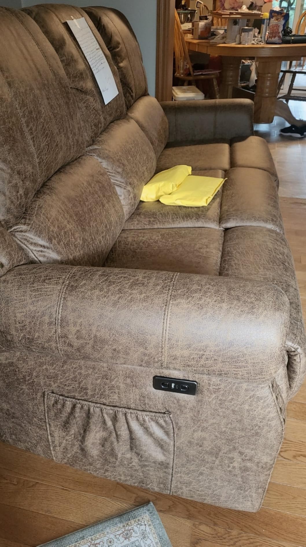 HAOMARKETS 3-Piece Power Reclining Sofa Set with Rivets, Included Electric Massage Recliners, Loveseat Couch with Console and 3-Seater Recliner Sofa, Faux Leather Living Room Furniture Set, Brown customer photo 1
