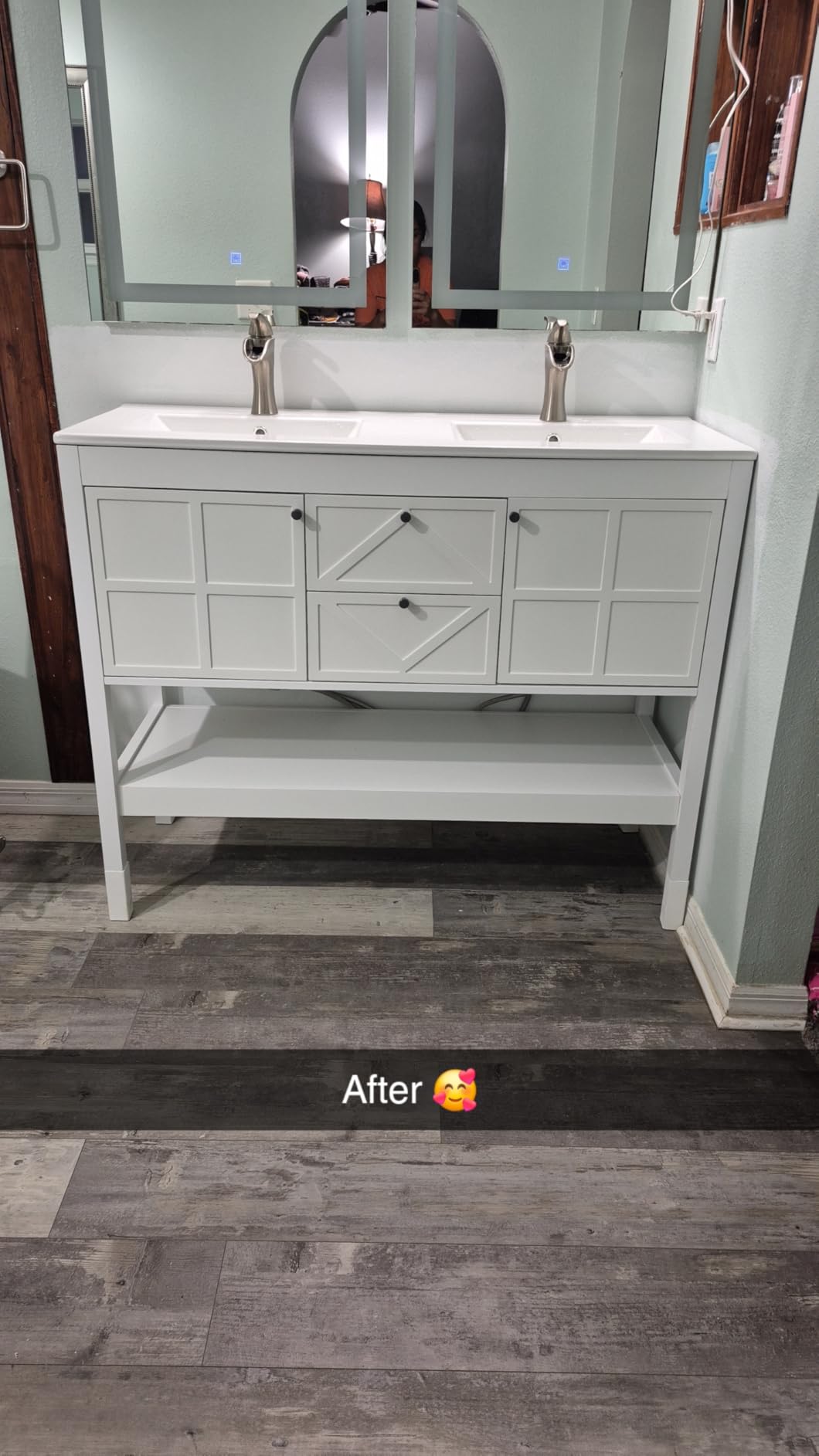 48 Inch Bathroom Vanity with Double Sink Combo, Undermount Sink Bathroom Storage Cabinet with 2 Drawers & 2 Soft-Close Doors, Freestanding Farmhouse Cabinet with Open Storage Shelf, Black customer photo 1