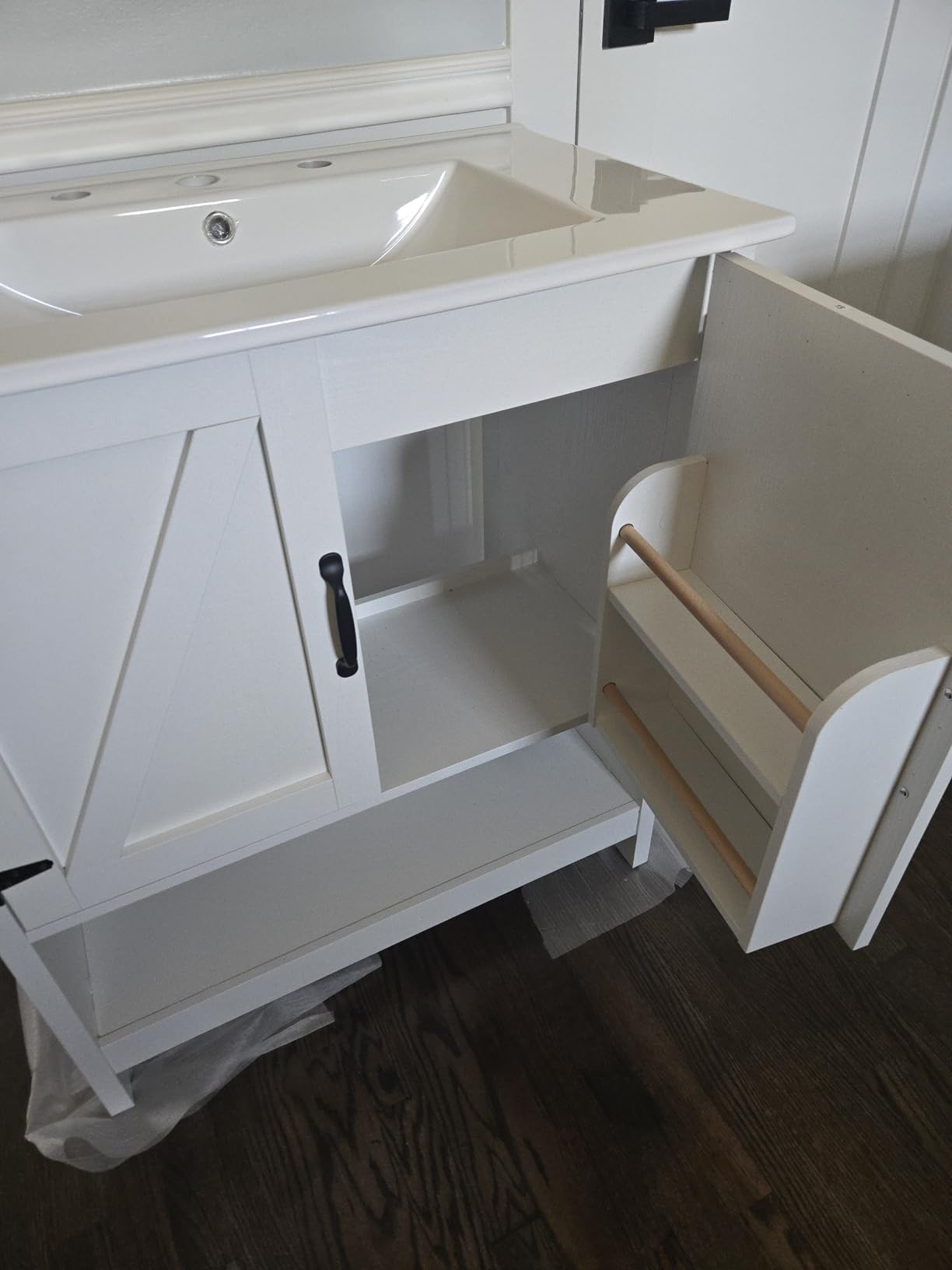 48 Inch Bathroom Vanity with Double Sink Combo, Undermount Sink Bathroom Storage Cabinet with 2 Drawers & 2 Soft-Close Doors, Freestanding Farmhouse Cabinet with Open Storage Shelf, Black customer photo 2