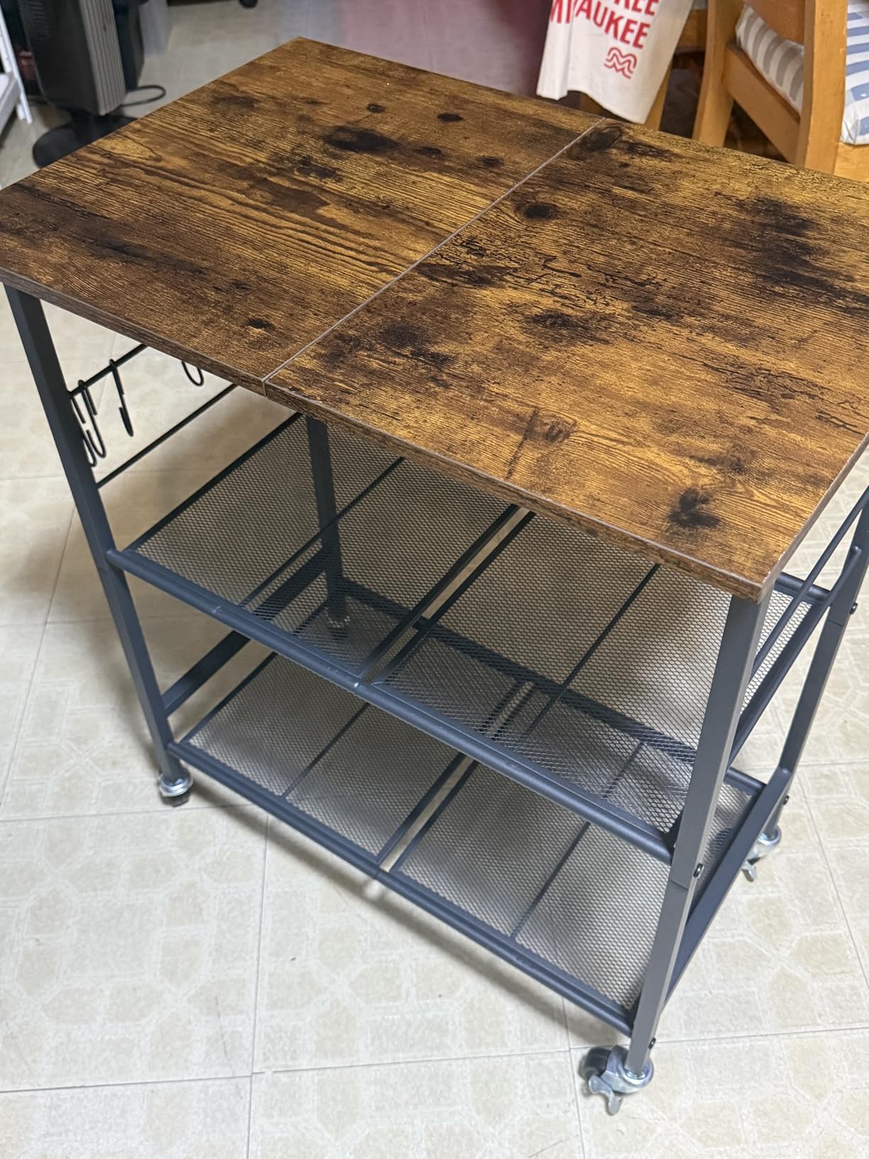 NTE Rolling Kitchen Microwave Cart, 3 Tier Microwave Stand with Storage, Small Kitchen Island on Wheels, Kitchen Storage Cart with 6 Hooks customer photo 2