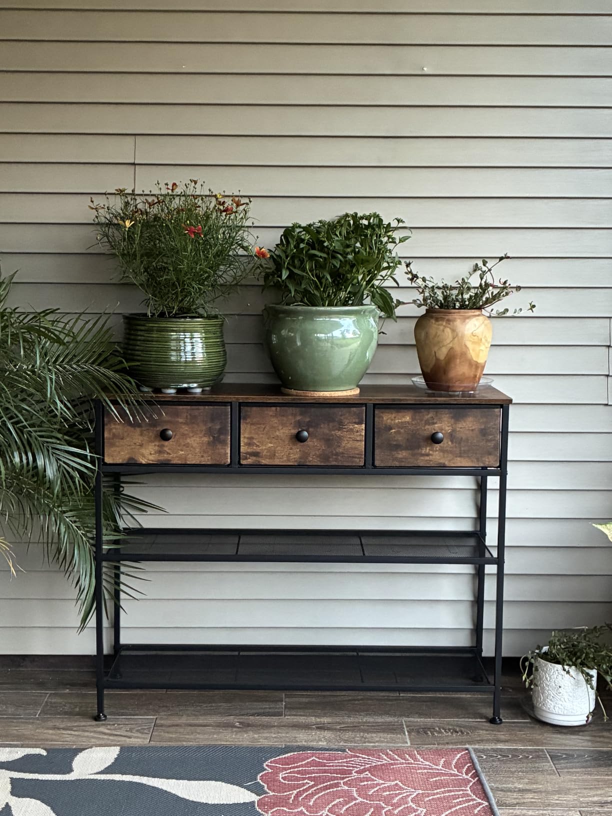 SONGMICS Console Table with 3 Fabric Drawers, Narrow Entryway Furniture | Narrow Console Table with Storage, 38.9 x 11.8 x 31 inch, Storage Shelves, Rustic Brown, BELLAH Collection ULGS098K101 customer photo 1