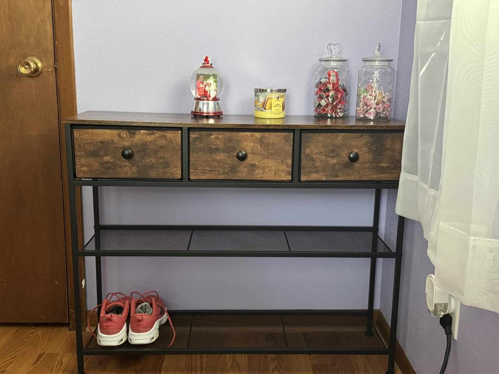 SONGMICS Console Table with 3 Fabric Drawers, Narrow Entryway Furniture | Narrow Console Table with Storage, 38.9 x 11.8 x 31 inch, Storage Shelves, Rustic Brown, BELLAH Collection ULGS098K101 customer photo 2