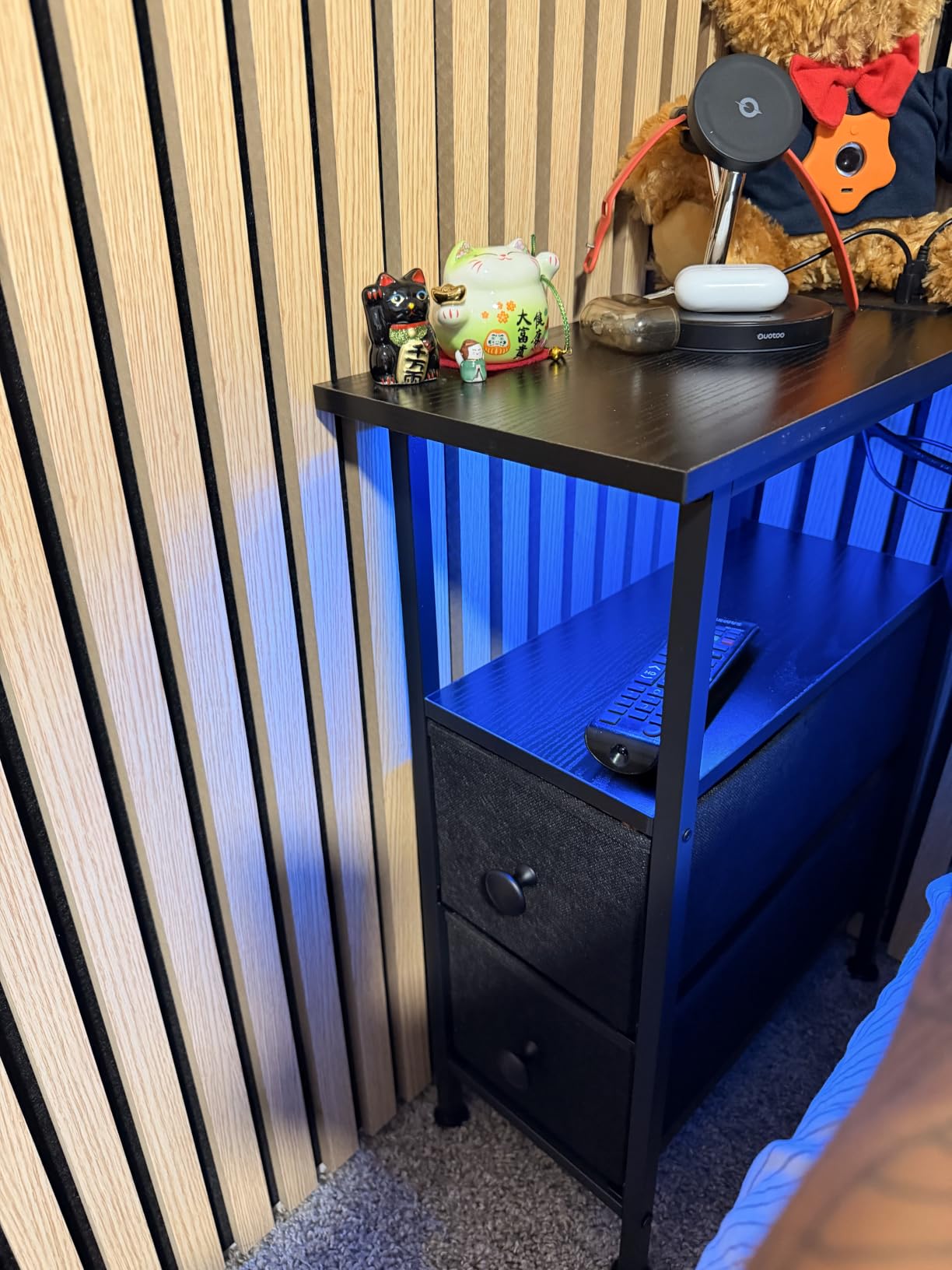 SONGMICS Side Table with LED Light, Narrow End Table with 2 Drawers, Nightstand with Charging Station, Bedside Tables for Small Space, Living Room, Bedroom, Ink Black, BELLAH Collection ULGS002B101 customer photo 1