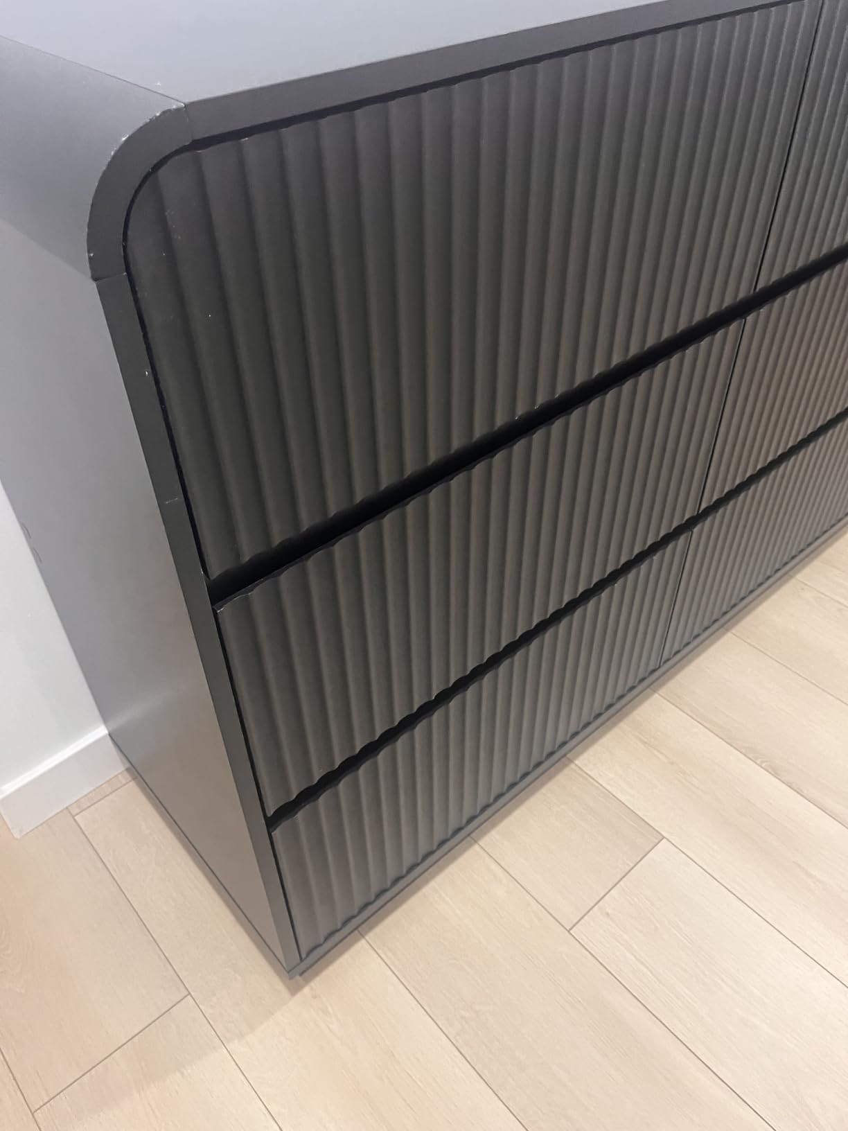 Grey Dresser Fluted Tall 5 Drawer Dresser for Bedroom, Wood Chest of Drawers with Hidden Handles & Rounded Corners, Modern Storage Cabinet and Organizer Drawers for Living Room, Hallway, Gray customer photo 1