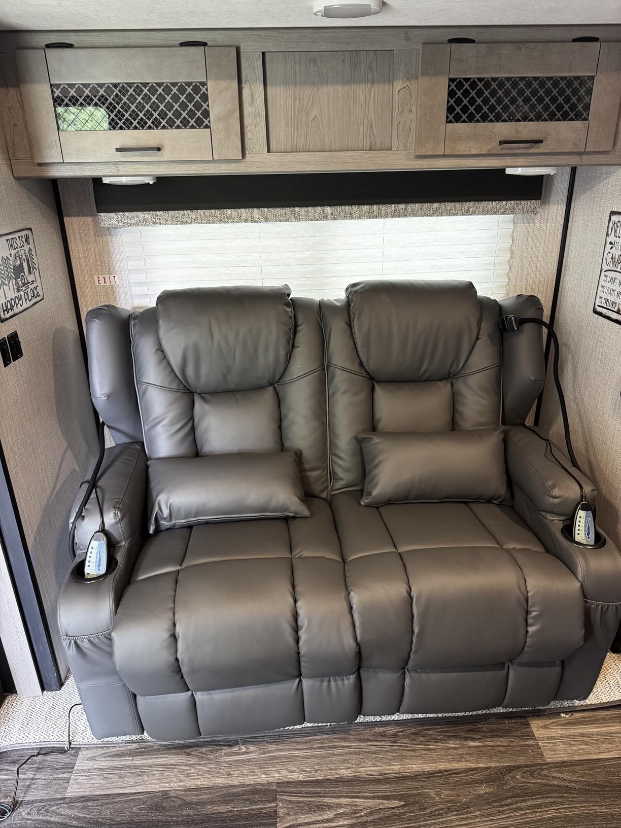 Redlife Power Loveseat Recliner Sofa with Console, Blue LED Lights | PU Leather Dual Reclining Couch, Bluetooth Speaker, USB Ports, Phone Holders, Home Theater & RV Recliner, Brown customer photo 1