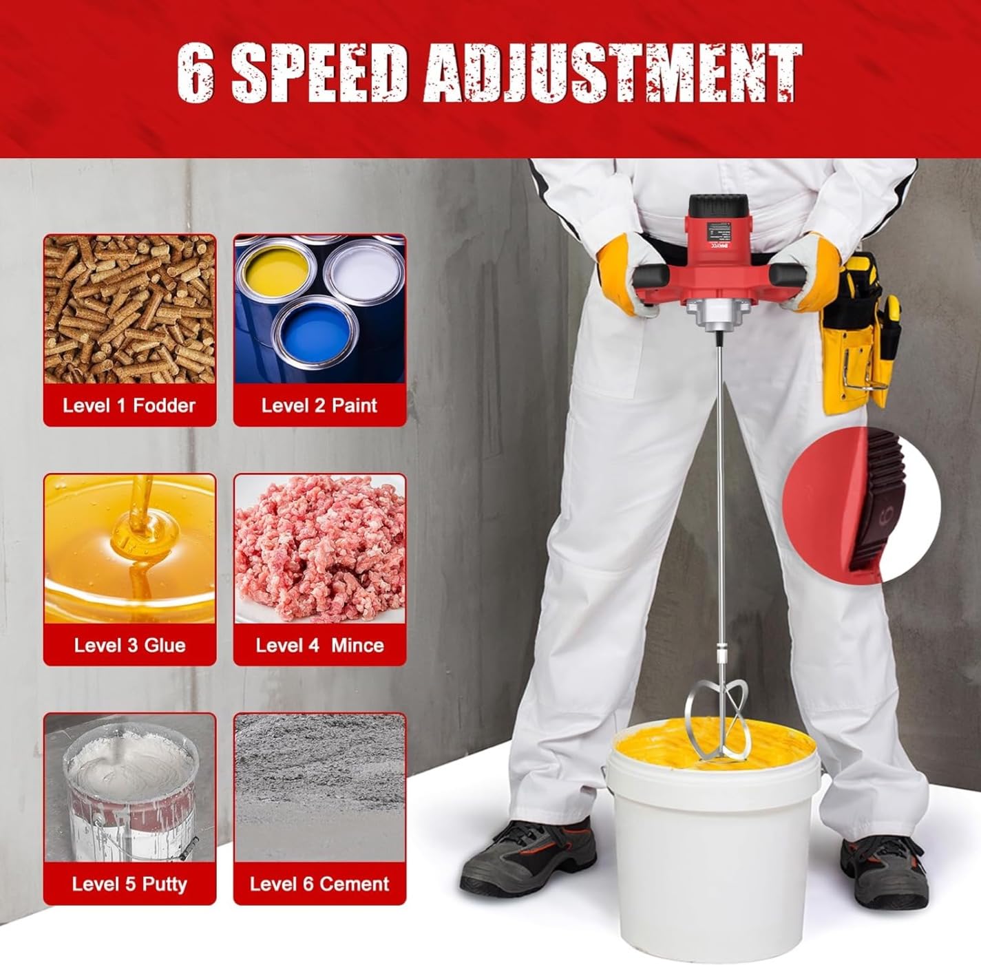 IMAYCC Concrete Mixer 2500W 15A, Cement Mixer With Variable Speed Control, 5/8