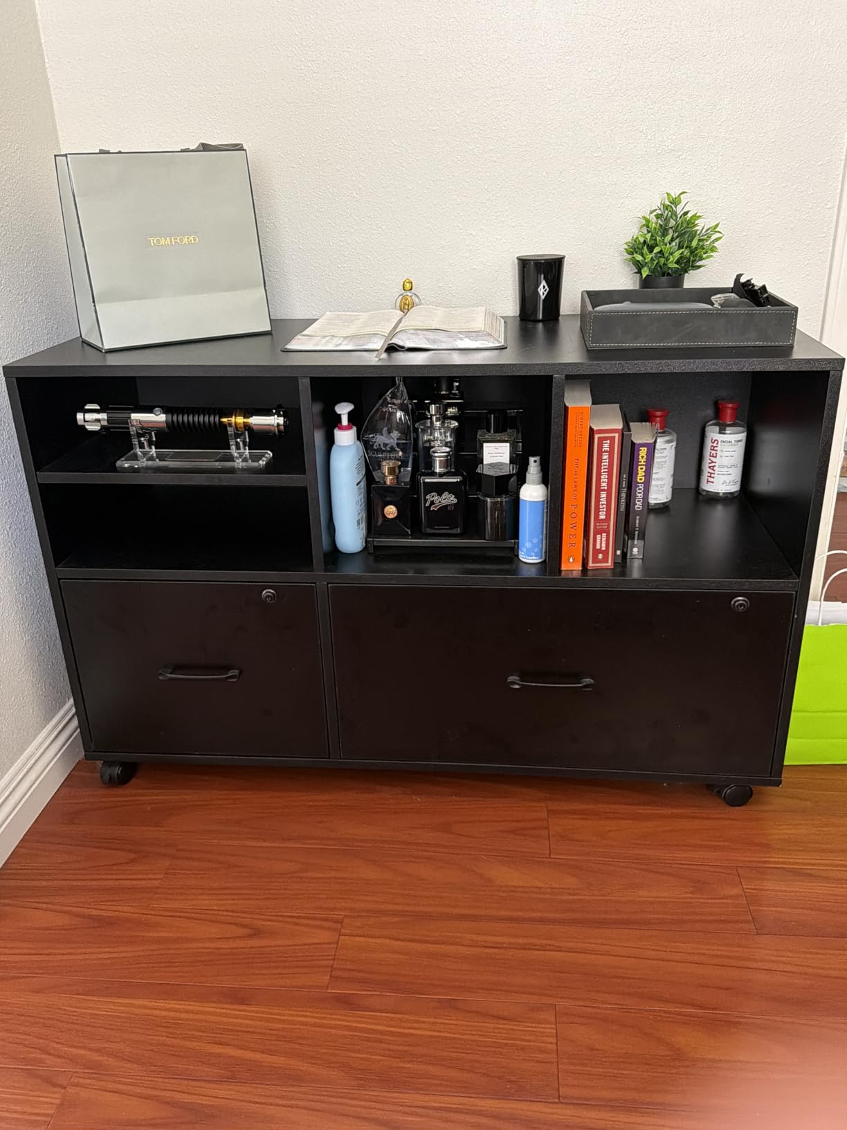 2 Drawer Mobile Lateral File Cabinet with Lock, Lockable Wood Filing Cabinet with Open Storage Shelves, Printer Stand Office Storage Cabinet for Home Office Fits Files Legal/A4 Size, White customer photo 1