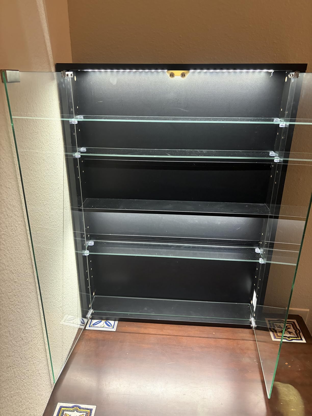 Wall Display Case with Glass Doors, Sports Card Display Case | 6-Tier, Adjustable Glass Shelves, Shot Glass Display Case for Collectibles, Display Cabinet for Trading Cards, Black customer photo 2