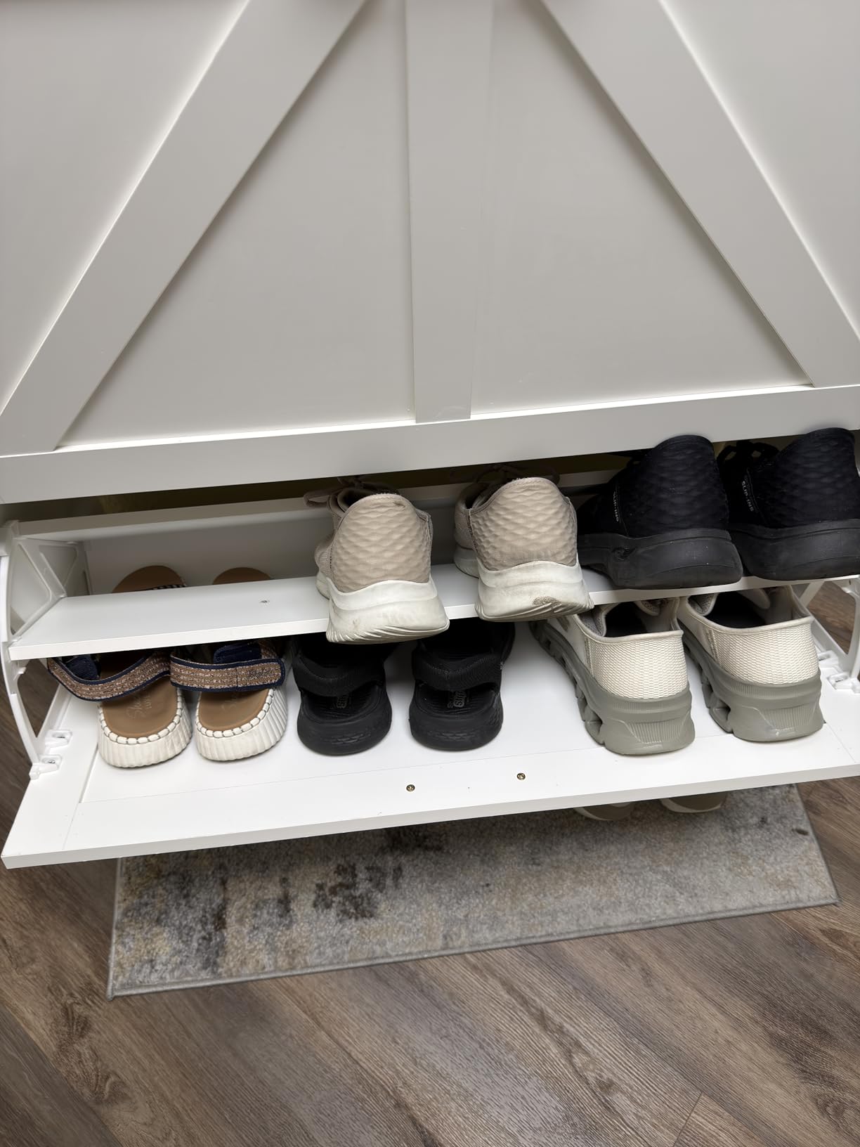 GRUSIGN Shoe Cabinet, Shoe Storage Cabinet with 2 Flip Drawers & Adjustable Shelf, Space-Saving Shoe Organizer - Holds 16+ Pairs, Narrow Shoe Cabinet Storage for Entryway/Hallway (White) customer photo 1