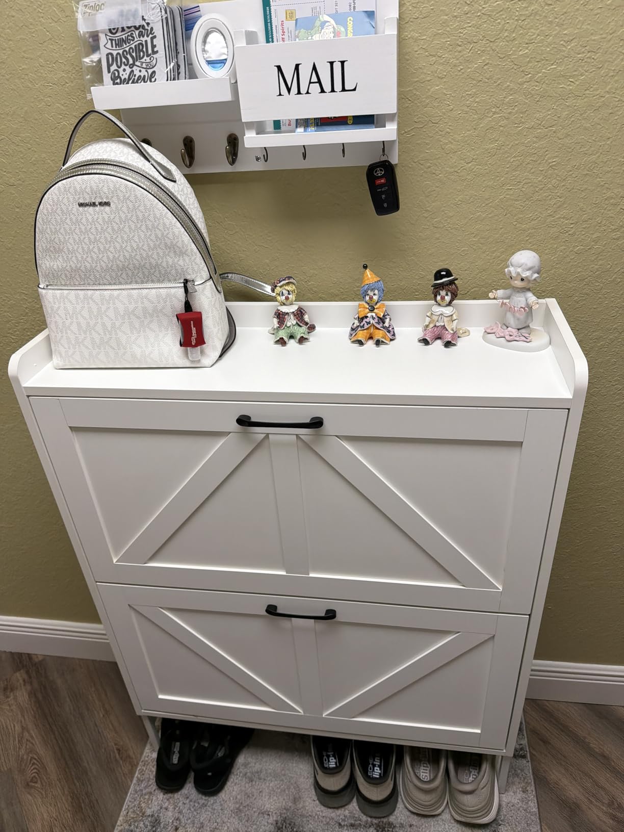 GRUSIGN Shoe Cabinet, Shoe Storage Cabinet with 2 Flip Drawers & Adjustable Shelf, Space-Saving Shoe Organizer - Holds 16+ Pairs, Narrow Shoe Cabinet Storage for Entryway/Hallway (White) customer photo 2