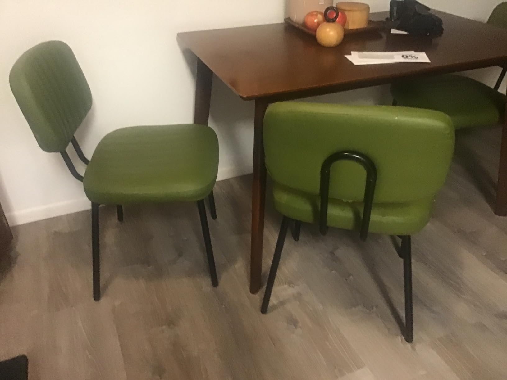 Sweetcrispy Dining Chairs Set of 2, Upholstered Mid Century Modern Kitchen Accent Chairs with Faux Leather Cushion Seat & Metal Legs for Home Office, Living Room-Beige White customer photo 2