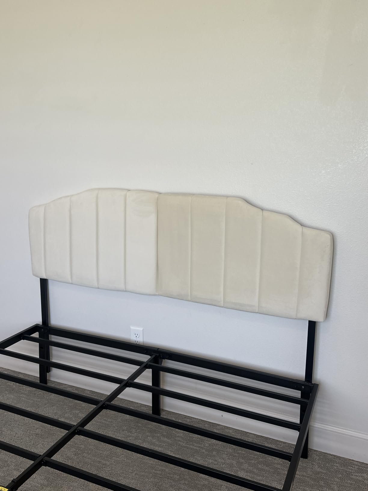 Upholstered Headboard Adjustable Height Queen/King Headboard Cream Velvet Tufted Modern Vertical Channel Design with Stepped Silhouette Top Edge (Beige Queen) customer photo 2