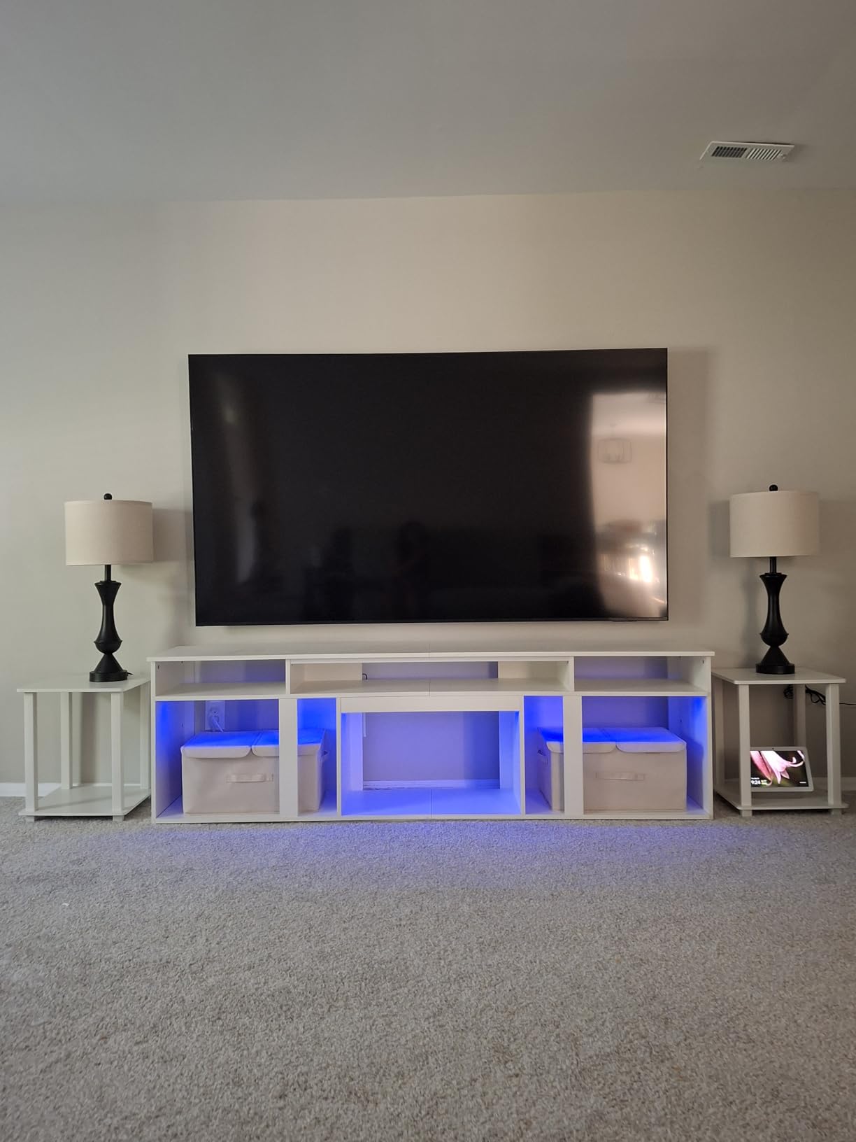 Bestier 80 Inch TV Stand for 85 Inch TVs, Modern Open Entertainment Center with LED Lights & Adjustable Shelves, Media Console for Gaming Setup and Home Theater (Black Marble) customer photo 1