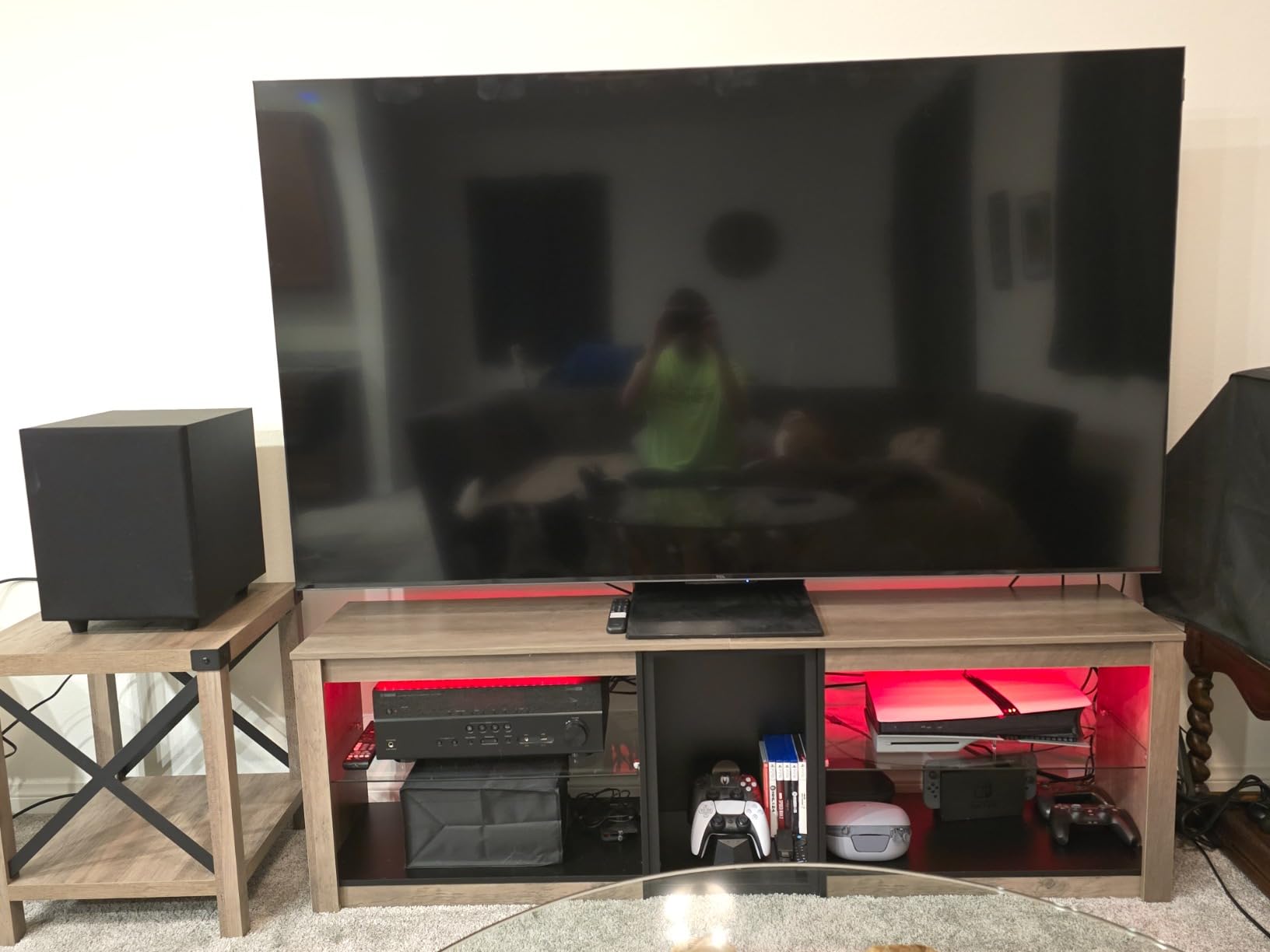 Bestier 80 Inch TV Stand for 85 Inch TVs, Modern Open Entertainment Center with LED Lights & Adjustable Shelves, Media Console for Gaming Setup and Home Theater (Black Marble) customer photo 2