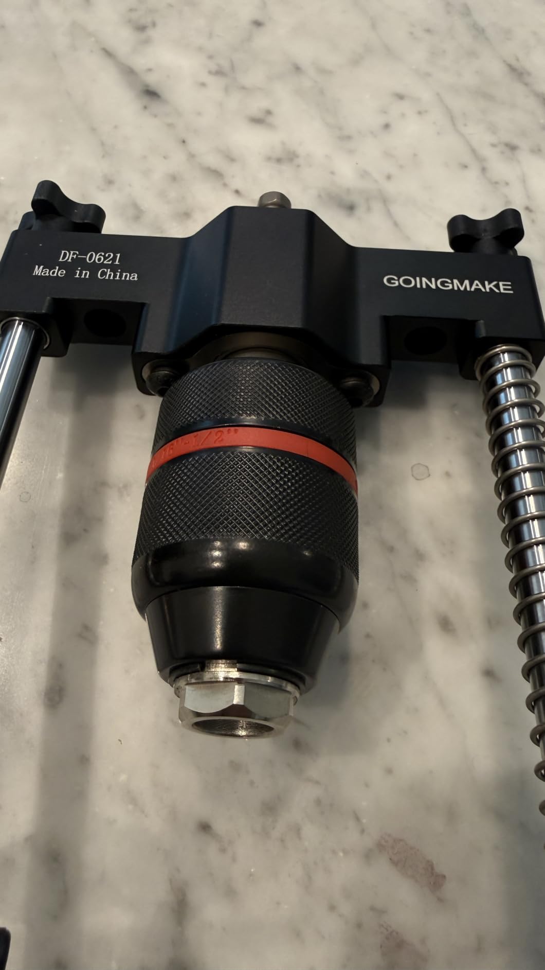 GOINGMAKE Portable Drill Guide with Positive Angle Stops from -60 to 60 degrees, Adjustable Portable Drill Press with 1/2 inch Chuck, Precision Drilling Jig Attachment for Drilling Straight and Angle Holes customer photo 1