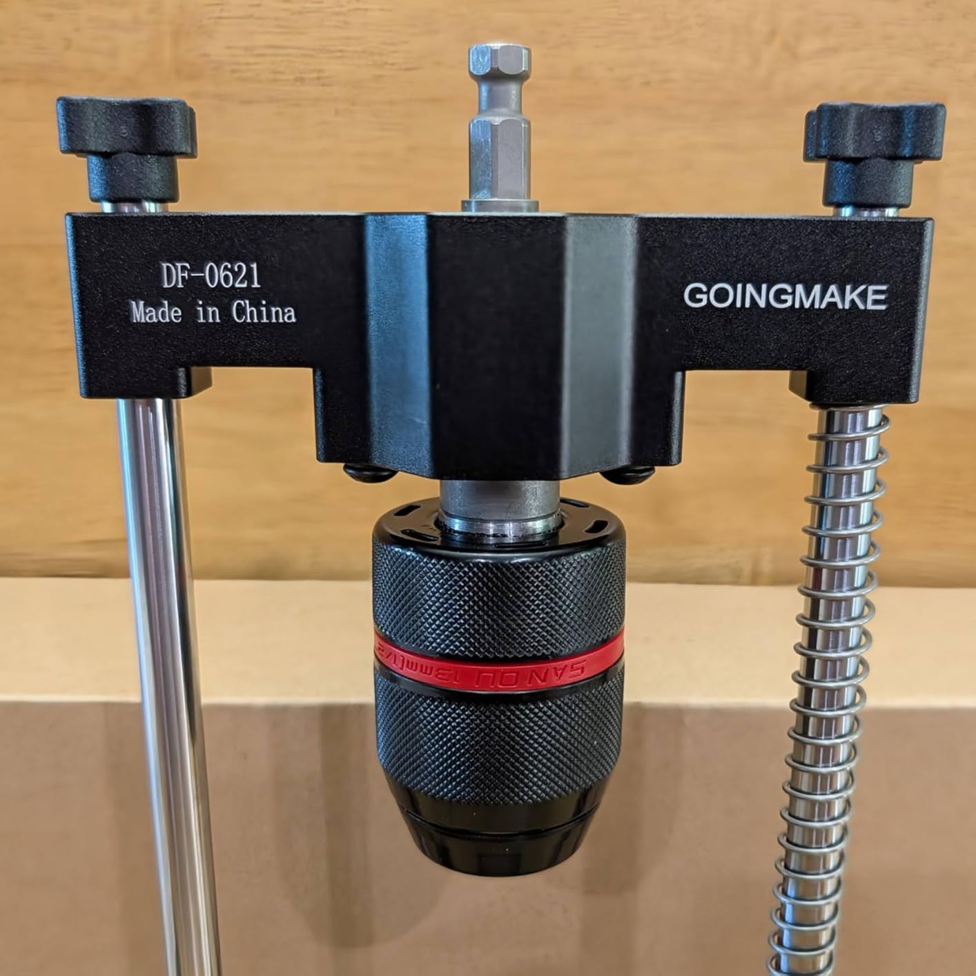 GOINGMAKE Portable Drill Guide with Positive Angle Stops from -60 to 60 degrees, Adjustable Portable Drill Press with 1/2 inch Chuck, Precision Drilling Jig Attachment for Drilling Straight and Angle Holes customer photo 2