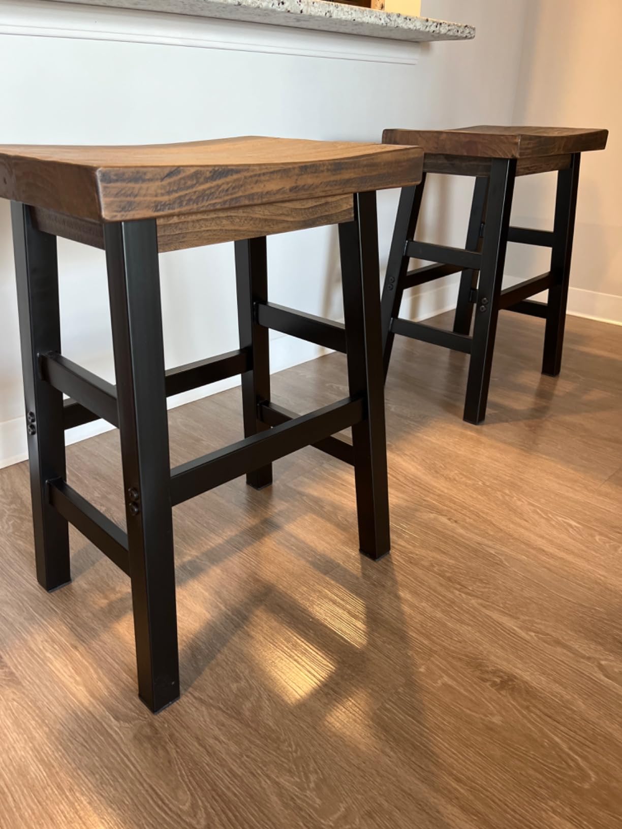Alaterre Furniture Pomona Dining Bench - 48-Inch Modern Industrial Solid Wood Indoor Bench with Open Bottom Storage Shelf - Rustic Brown customer photo 1