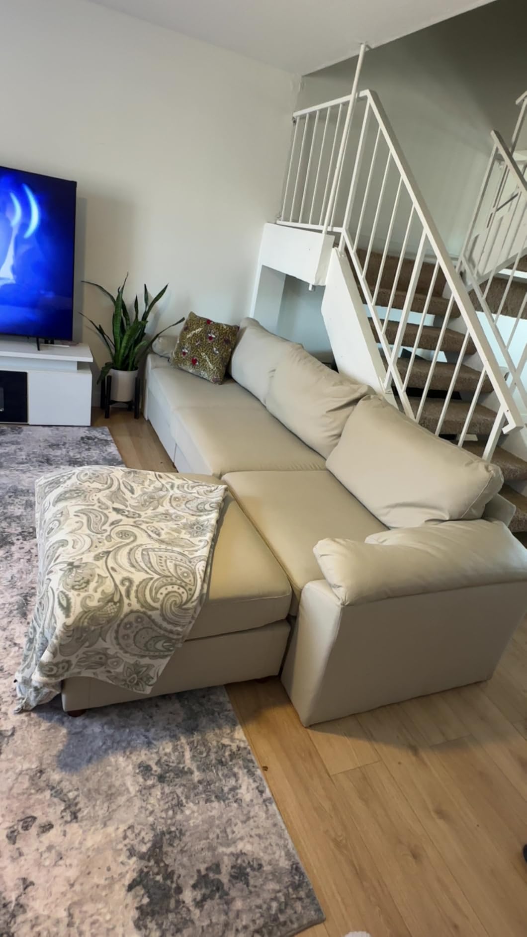 EASE MOOSE Oversized Modular Sectional Sofa, Leather Sectional Couch with Wide Deep Seat, Scratch Resistant Faux Leather Material, L Shaped Sofa for Big Spaces, Beige customer photo 2