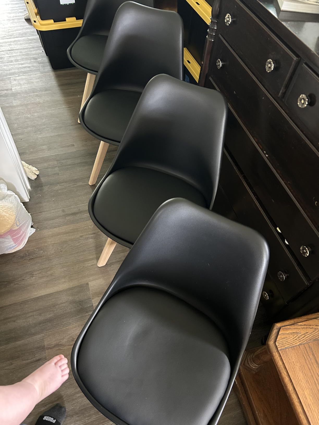 OLIXIS Dining Chairs Set of 4, Kitchen Chairs, Living Room | PU Leather Upholstered, Solid Wood Legs, Mid Century Modern Accent, Bedroom Patio, Black customer photo 1