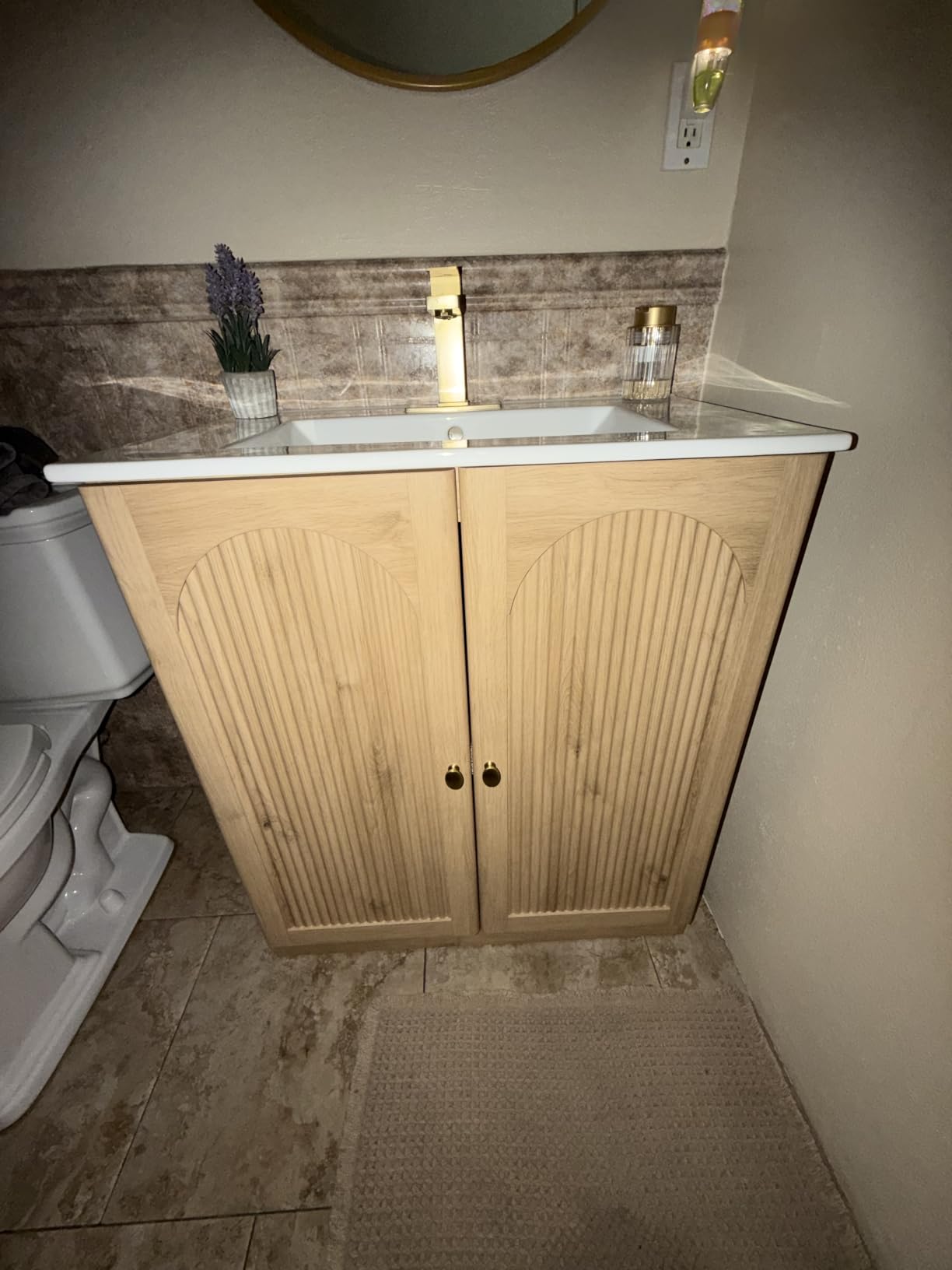 IFBUY 30 Inch Arched Bathroom Vanity with Sink, Fluted Design, Natural Oak | Modern Bathroom Vanity Cabinet w/Adjustable Storage Shelf, Freestanding Single Bathroom Vanity w/Ceramic Basin, Space-Saving customer photo 2