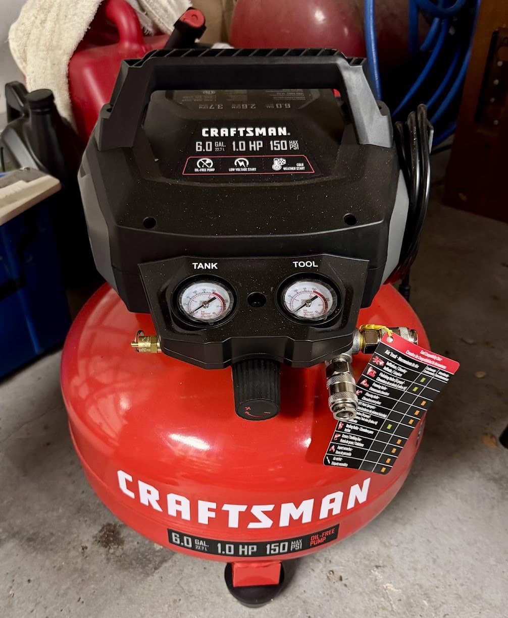 CRAFTSMAN 6 Gallon Pancake Air Compressor, Oil-Free, 150 PSI Kit | Portable, 2.6 SCFM @ 90 PSI, 18GA Brad Nailer And 10-Piece Kit For DIY Projects, Home Improvement, woodworking and Repairs customer photo 1