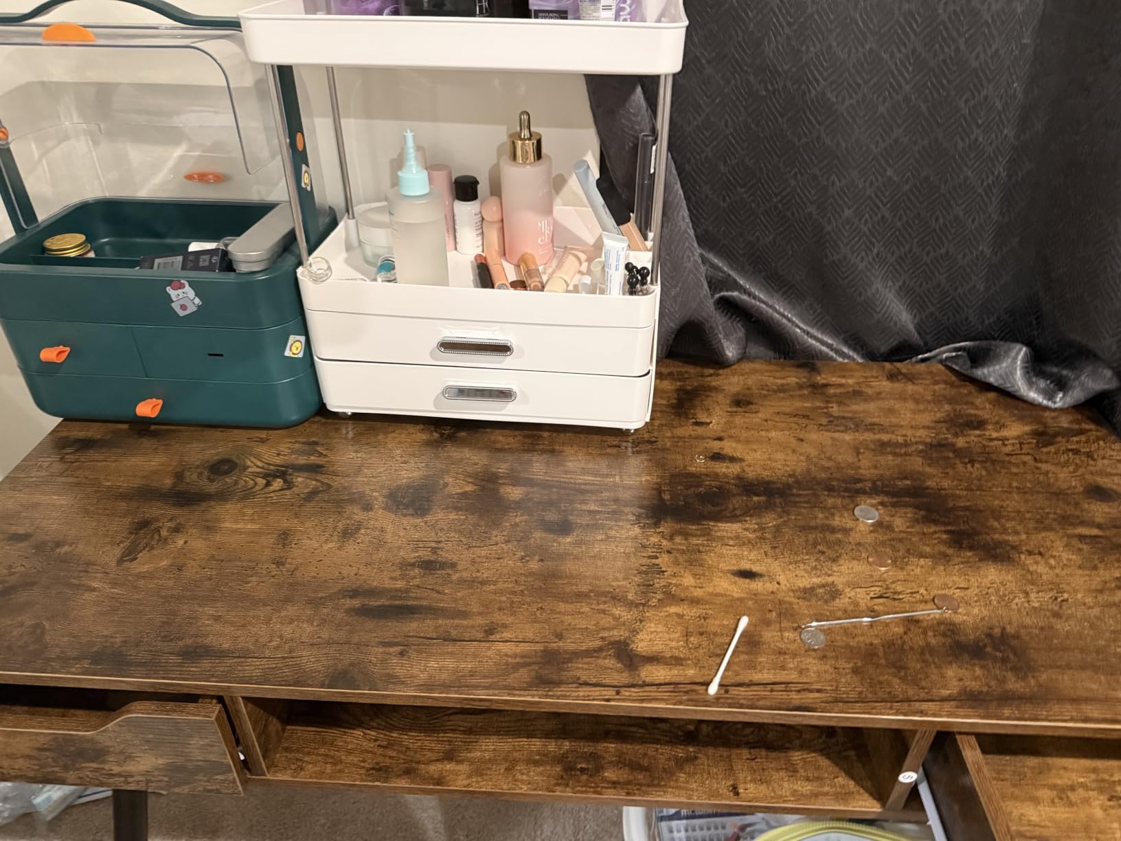 Tangkula Mid Century Modern Desk Simple Computer Desk | White Writing Desk Vanity Table w/2 Drawers & Open Center Storage, Small Wooden Study Table for Home Office & Compact Spaces customer photo 2