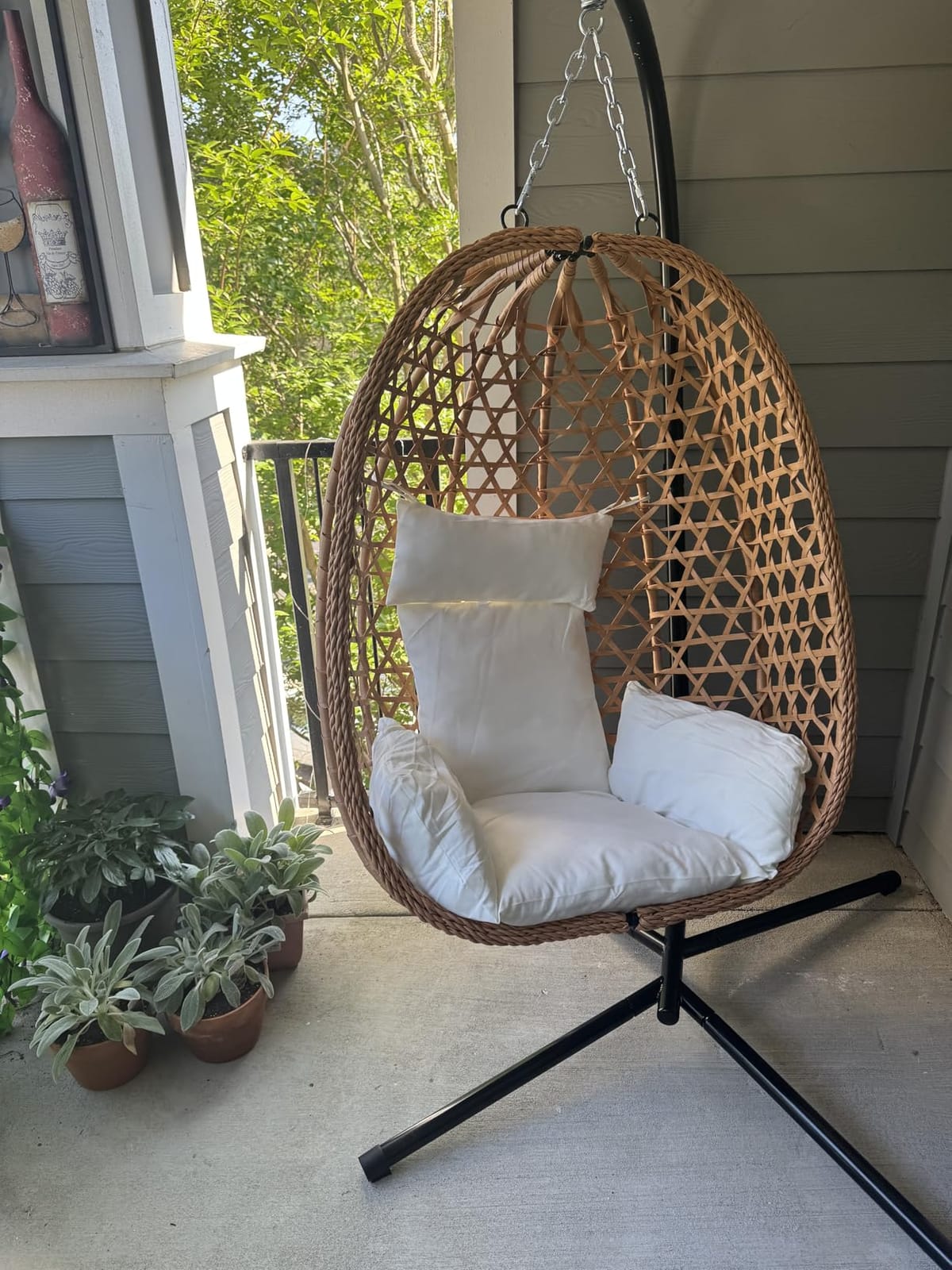 EortheX Hanging Swing Egg Chair with Stand, 350LBS Capacity, Cream | Patio swing chair with thick cushion, Weather resistant frame, Easy assembly, Indoor/outdoor use for patio/garden/balcony customer photo 1