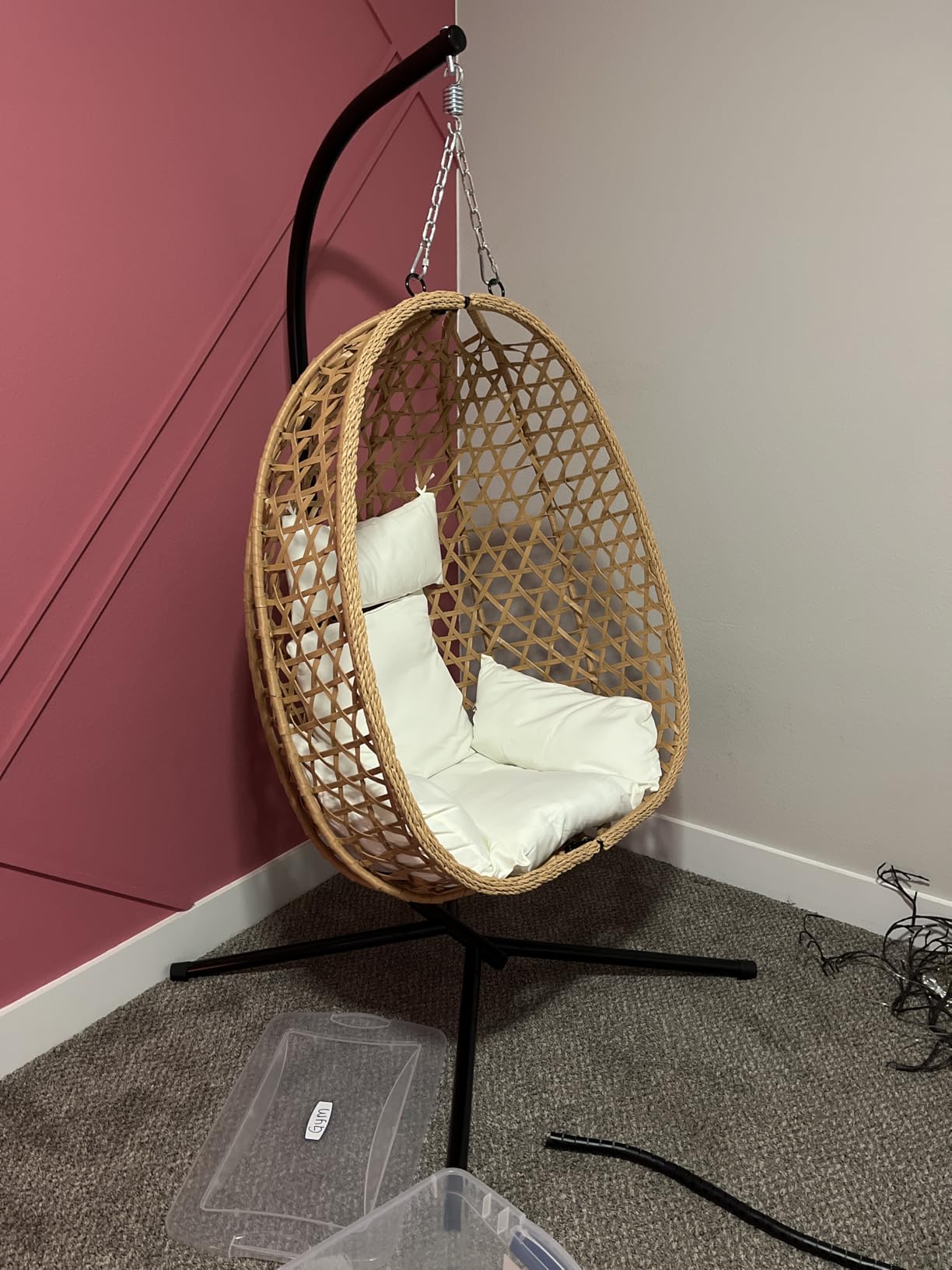 EortheX Hanging Swing Egg Chair with Stand, 350LBS Capacity, Cream | Patio swing chair with thick cushion, Weather resistant frame, Easy assembly, Indoor/outdoor use for patio/garden/balcony customer photo 2