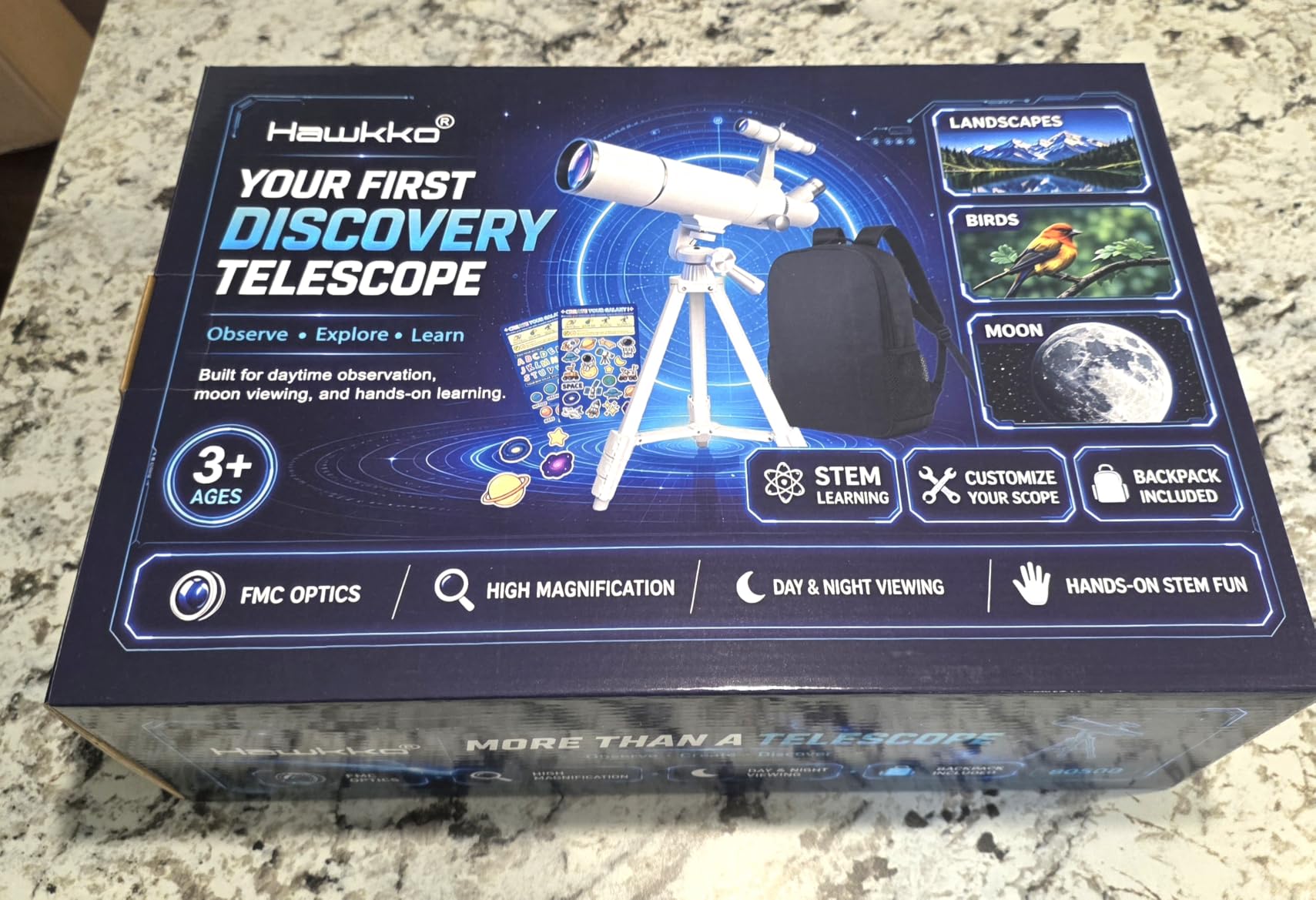 Hawkko Telescope Kit for Kids 8-12, 80mm Aperture 500mm Portable Telescope | Beginner Astronomy Telescope for moon observation with Backpack, 7-themed Decorate Stickers, Moon Booklet and Phone Adapter customer photo 1