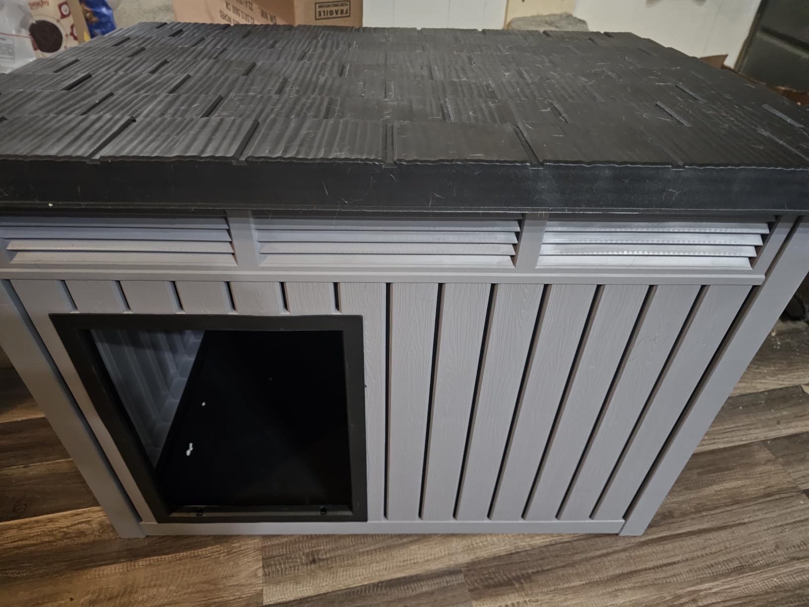 VIXZEN Outdoor Duck/Chicken House, Gray | Resin PP Material, Wood Grain Finish Sloped Roof, Gas Strut Top Opening Ventilated, Spacious Interior & Easy Assembly customer photo 1
