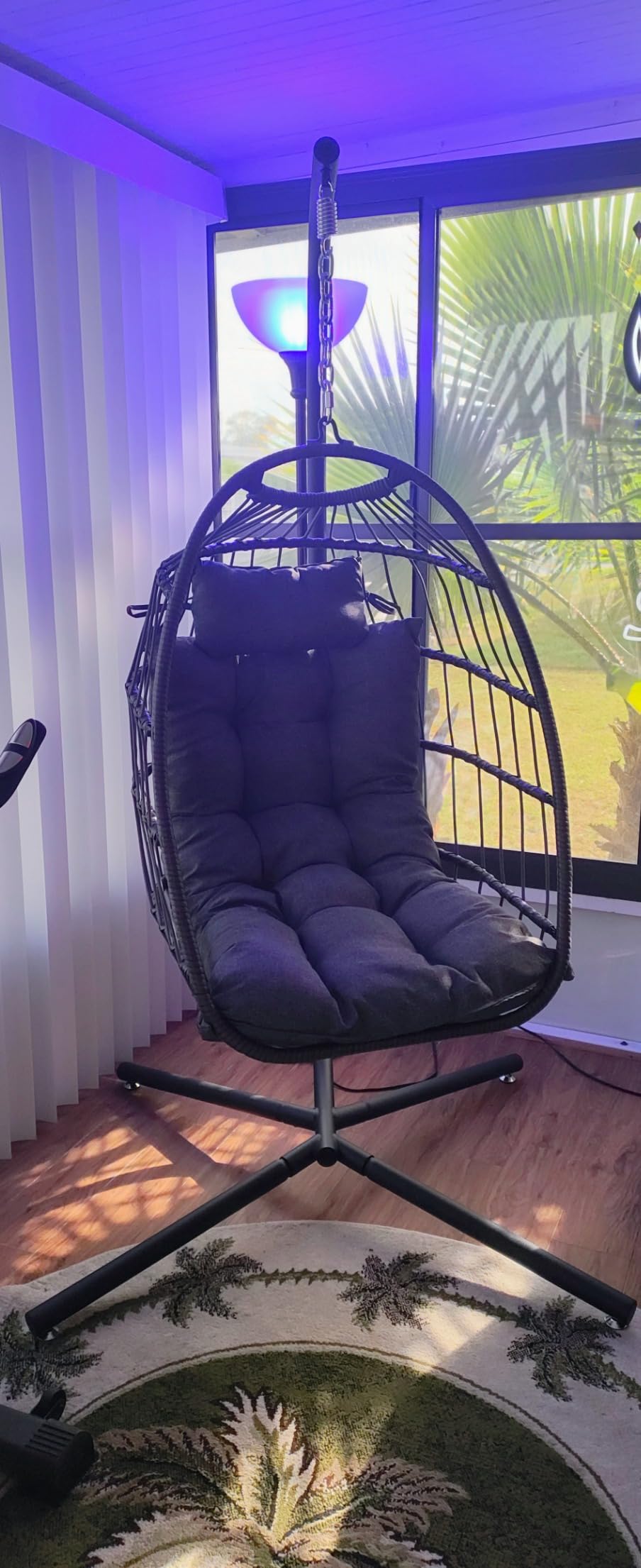 SereneLife Hanging Egg Chair with Stand - Wicker Rattan Swing | Weather-Resistant Cushion & Padded Headrest Included, 350 lb Capacity, Great for Patio, Backyard & Bedroom customer photo 2
