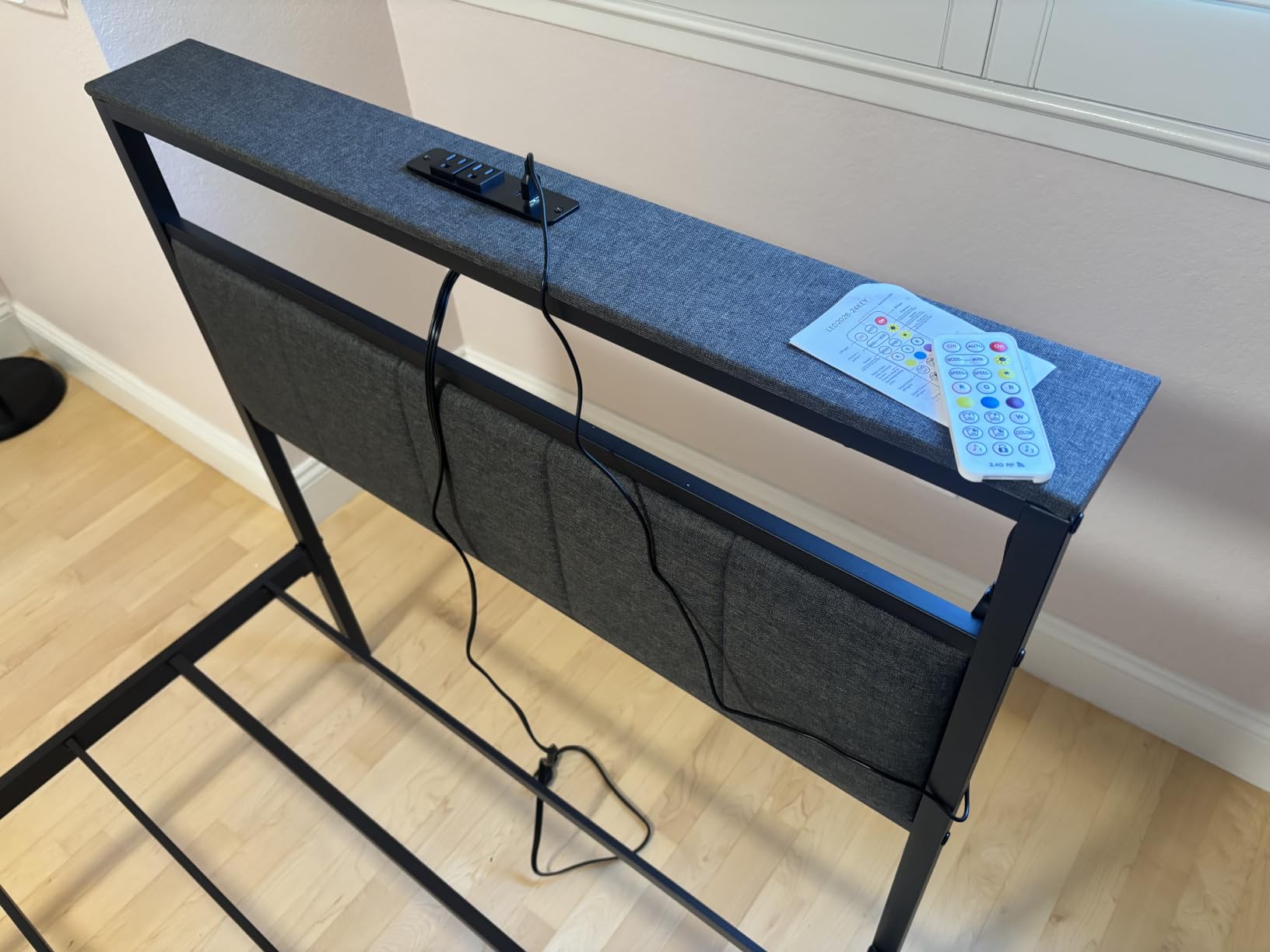 Queen Bed Frame with Storage Drawers and Charging Station, Grey | Upholstered Platform Bed with LED Lights, Headboard Storage Shelf, Noise Free, Metal Support, No Box Spring Needed customer photo 1
