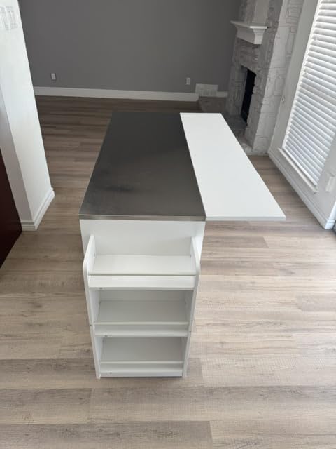 Concho 56'' Kitchen Island with Seating and Stainless Steel Countertop, Rolling Kitchen Carts on Wheels with Folding Drop Leaf, Bar Stool, Power Outlet, Spice/Towel Rack, Black customer photo 1