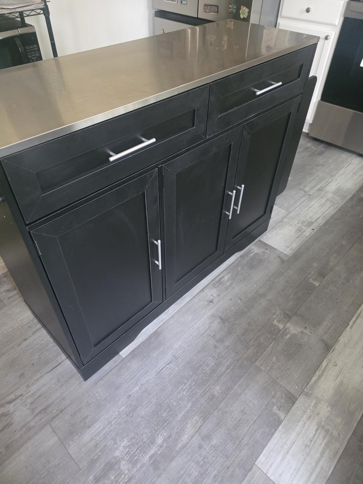 Concho 41'' Kitchen Island with Seating Stainless Steel Countertop | Folding Drop Leaf, Bar Stool, Power Outlet, Spice Rack, Towel Rack, Storage Cabinets customer photo 1