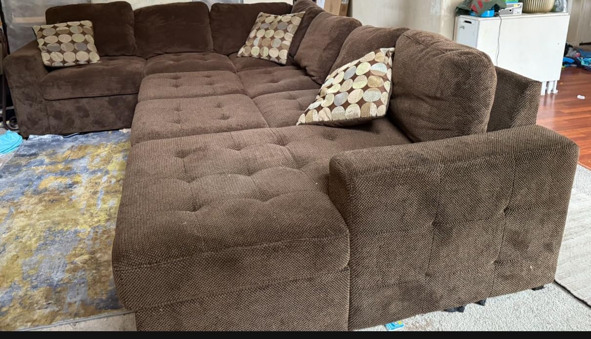 THSUPER 130'' Oversized U Shaped Deep Seat Boneless Sectional Couch. Black | 6-Seat Plush Corduroy Cloud Sofa, No Assembly Required, 19