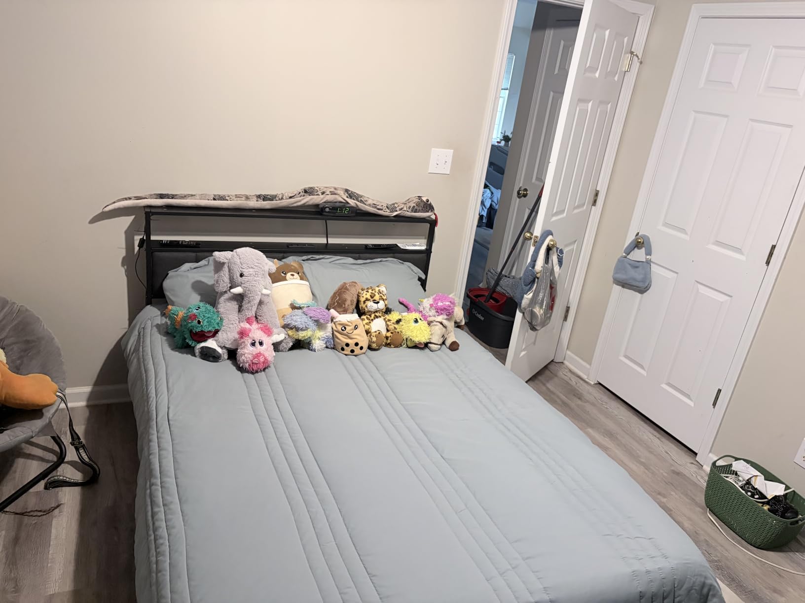 Queen Bed Frames with Storage Drawer, Platform Bed with Charging Station and LED Lights, Upholstered Headboard with 2-Tier Storage Shelves, No Box Spring Needed customer photo 1