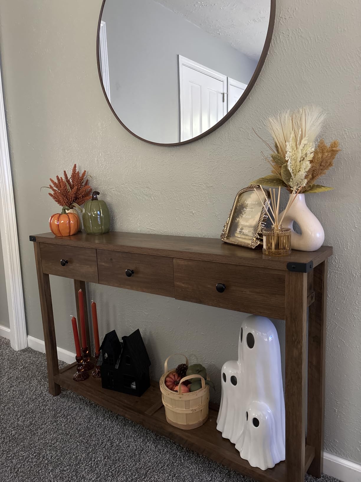 VASAGLE LIRY Collection Narrow Console Table with 3 Drawers, Brown | Long Sofa Table with Storage Shelf, 9.4 x 63 x 29.9 Inch, Farmhouse Style, Easy Assembly, ULNT148K101 customer photo 2