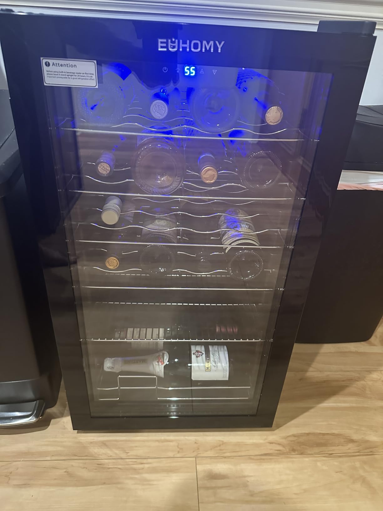 EUHOMY 45 bottle Wine Cooler Refrigerator, Wine Fridge Glass Door, Black | 4.5 Cu.ft, 32°F to 61°F, Compressor Cooling, Digital Temperature Control, Adjustable Shelves, LED Light, for Red, White Wine customer photo 1
