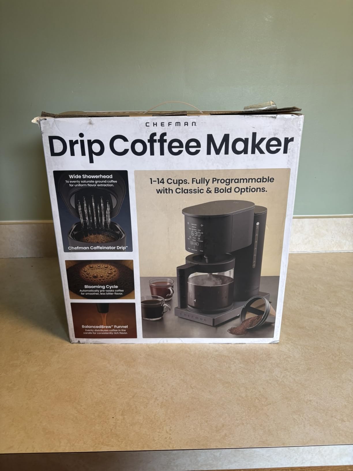 Chefman Caffeinator Programmable Drip Coffee Maker, 14-Cup Glass Carafe with 1-4 Cup Brewing, Classic & Bold Settings, 24-Hour Timer, Customizable Warming Plate, Reusable GoldTone Filter - Midnight customer photo 1