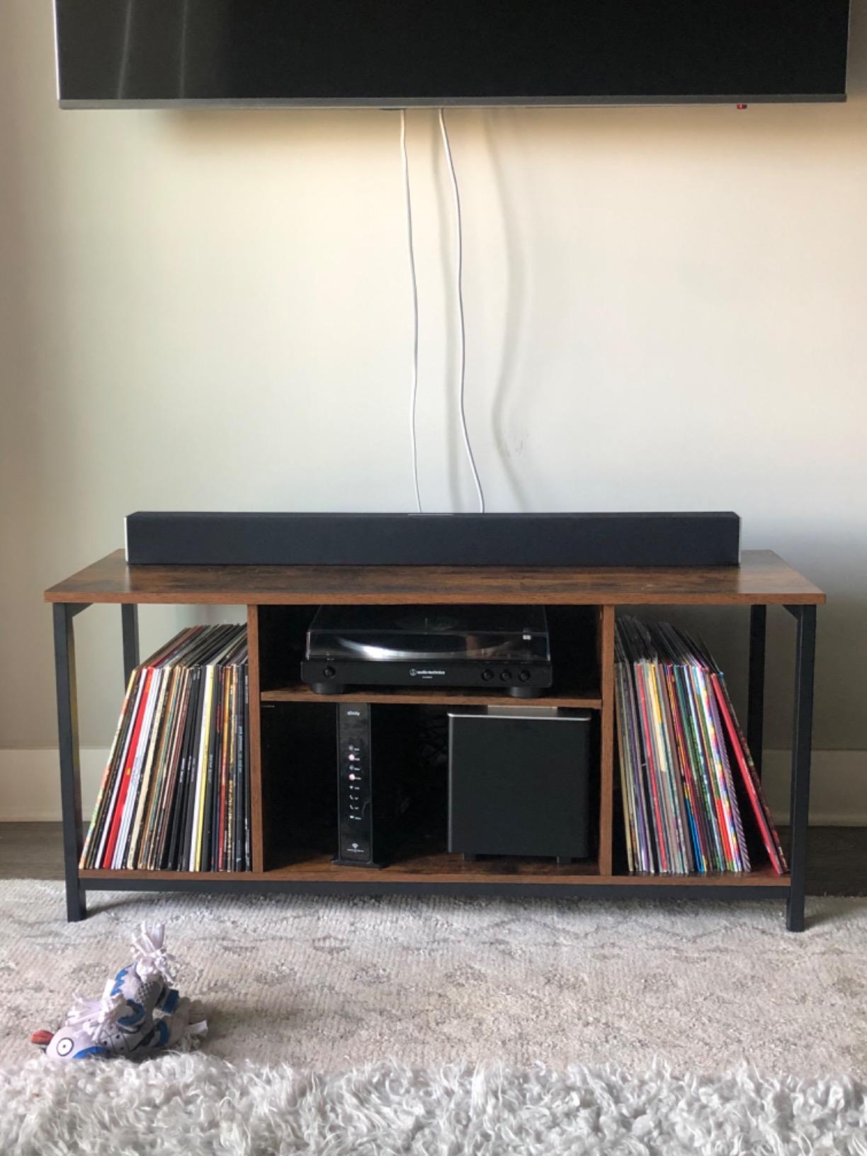 VASAGLE Tall Farmhouse TV Stand, Entertainment Center with Barn Doors, Storage Media Console Table for Living Room, 58.3 x 15.7 x 31.9 Inch, Rustic White and Honey Brown, LIRY Collection ULTV031W101S customer photo 1