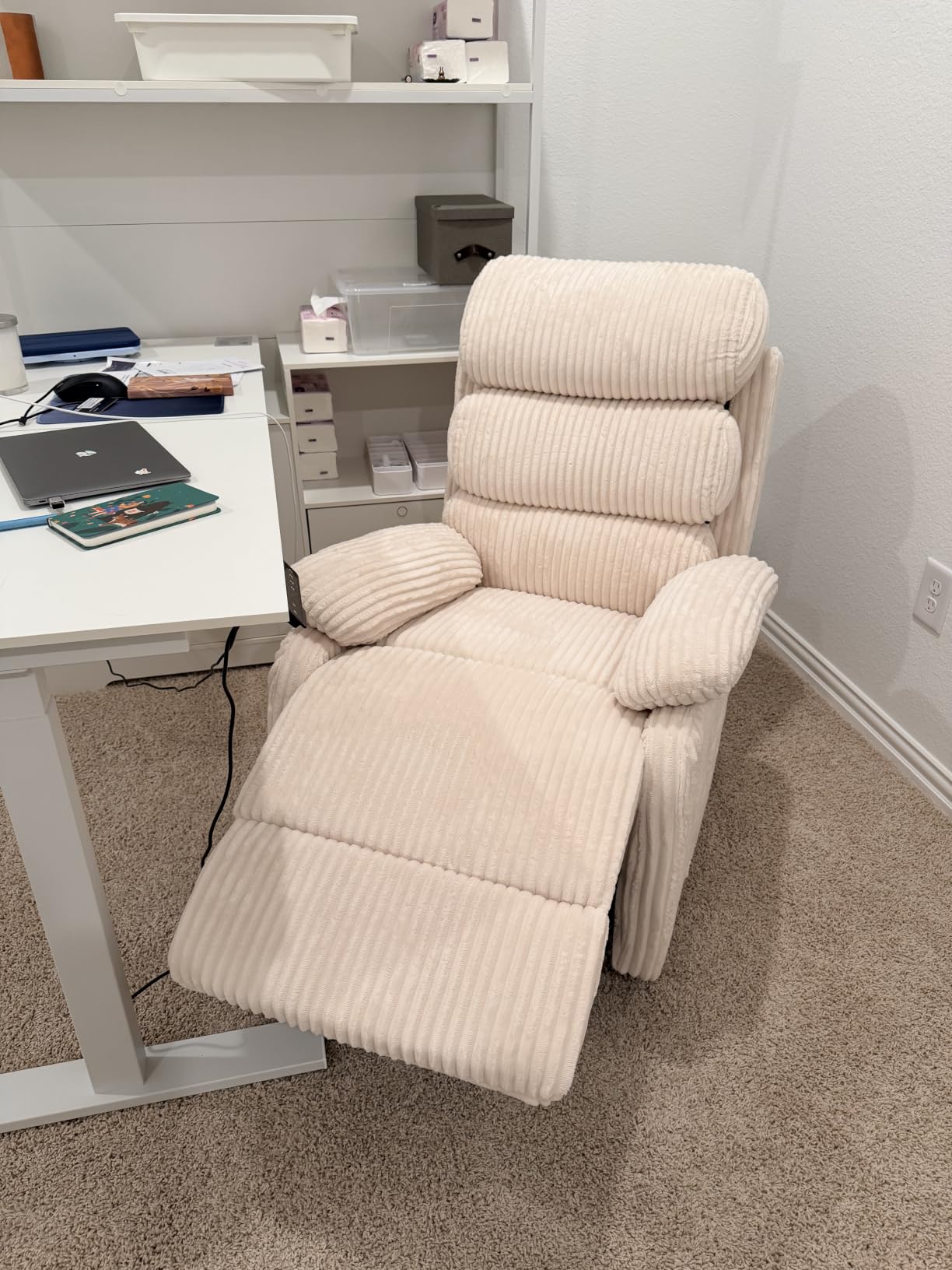 Premium Velvet 360 Swivel Rocker Recliner with Extended Footrest - High Back Glider Chair for Nursery, Living Room & Small Spaces, Featuring Padded Armrests and Handy Side Pocket, Grey customer photo 2