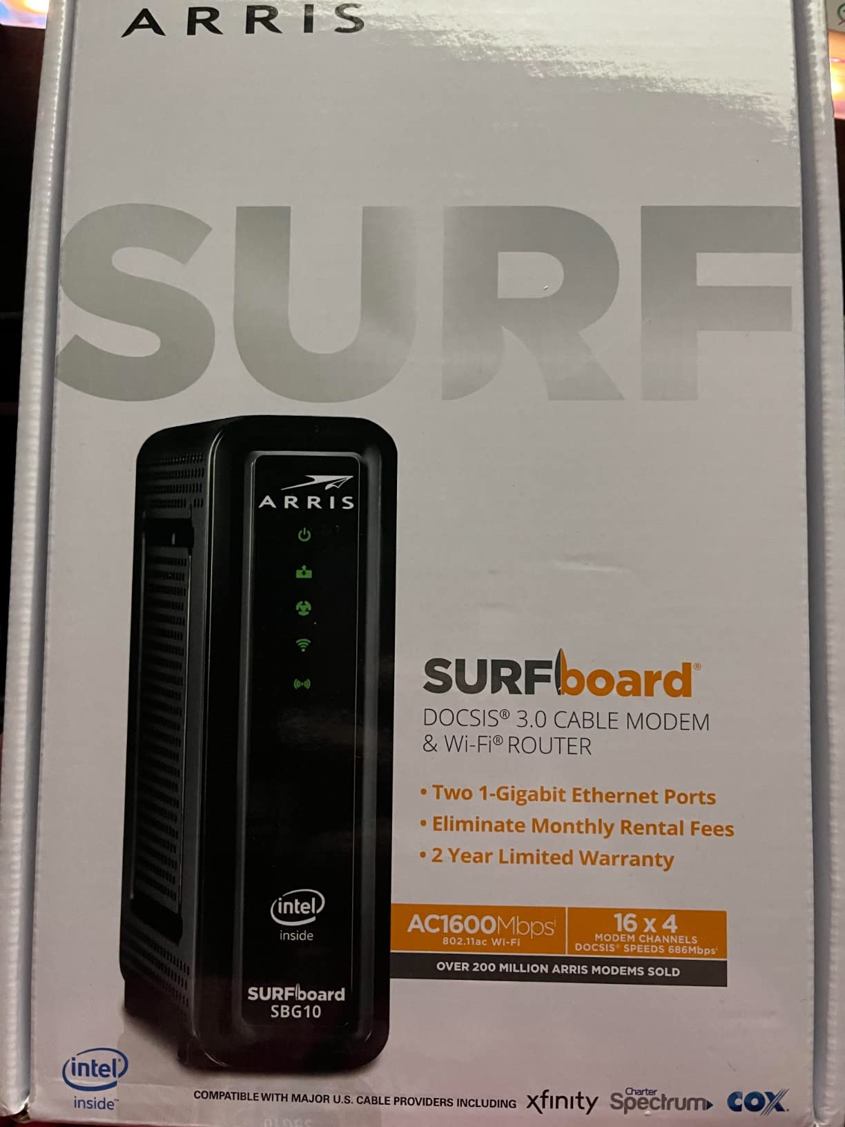 ARRIS (SBG10) - Cable Modem Router Combo - DOCSIS 3.0 16 x 4 Gigabit & AC1600 WiFi, 400 Mbps Max Internet Speeds customer photo 1