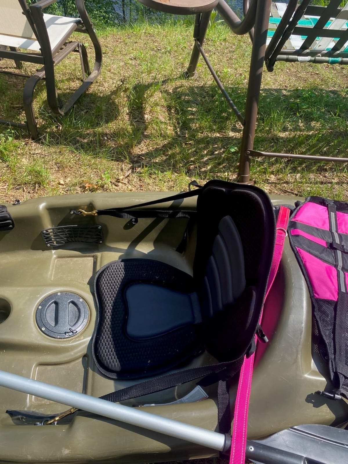 2 Pack of Kayak Seat Deluxe Padded Canoe Backrest Seat Sit On Top Cushioned Back Support SUP Paddle Board Seats with Detachable Storage Bag 4 Adjustable Straps for Kayaking Canoeing Rafting Fishing customer photo 2