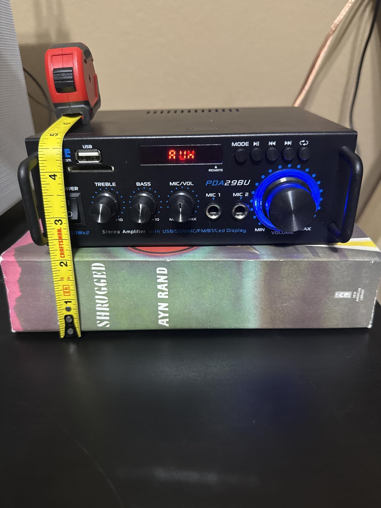 Pyle 200W Stereo Power Amplifier with Bluetooth - Dual Channel Audio Receiver - LED Display - RCA - USB - SD - MIC IN - FM Radio - AUX Input - Perfect for Home & Computer Audio - PDA29BU.5 customer photo 2