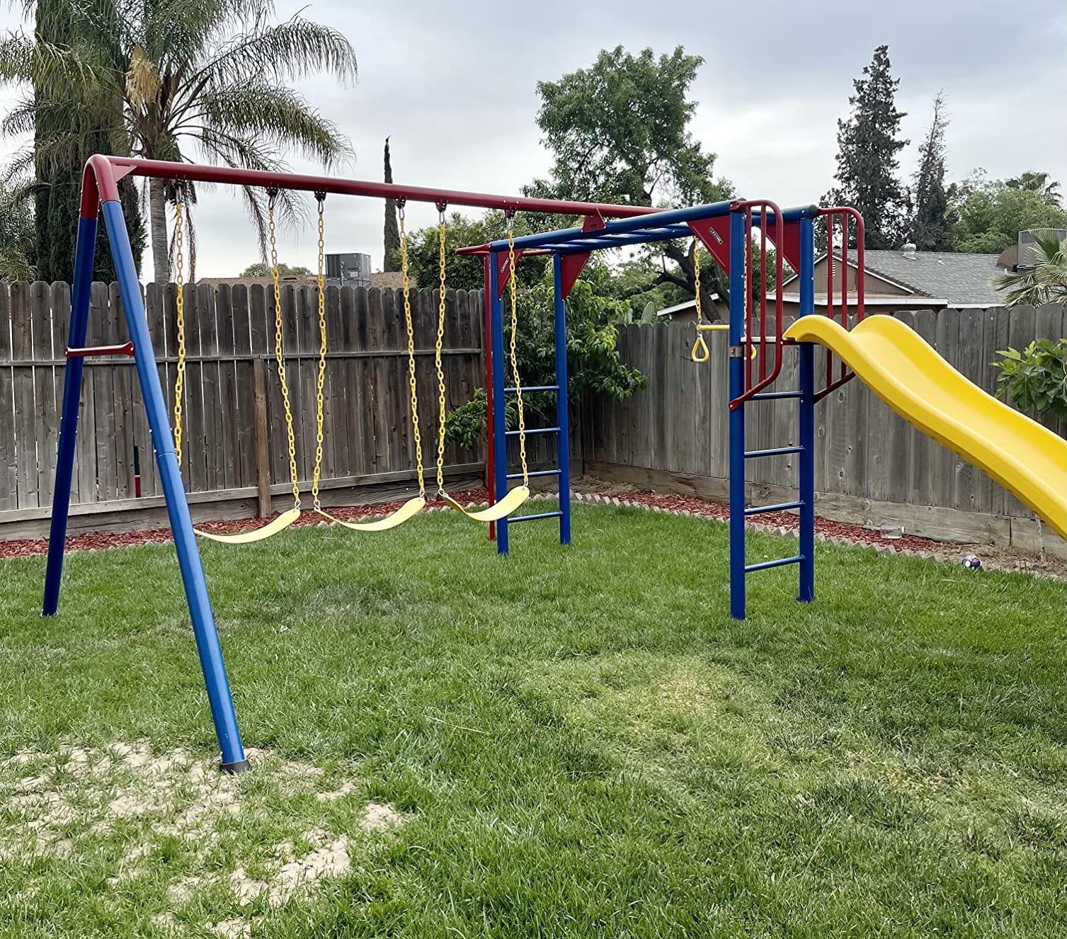 Lifetime 91028 Monkey Bar Adventure Swing Set with 3 Swings, Trapeze Bar, 9-Foot Slide and Fireman's Pole, Earthtone customer photo 2