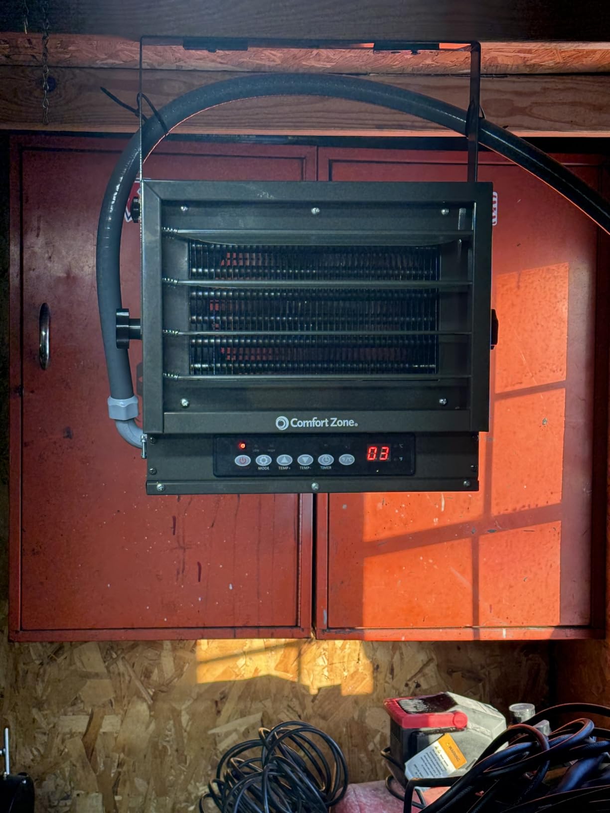 Comfort Zone Hard-Wired Ceiling Mount Garage Space Heater with Remote, 7,500 Watt, 240 Volt, Fan-Forced, Overheat Protection, Digital Thermostat, 12-Hour Timer, Ideal for Garage & Workshop, CZ230ERBK customer photo 1