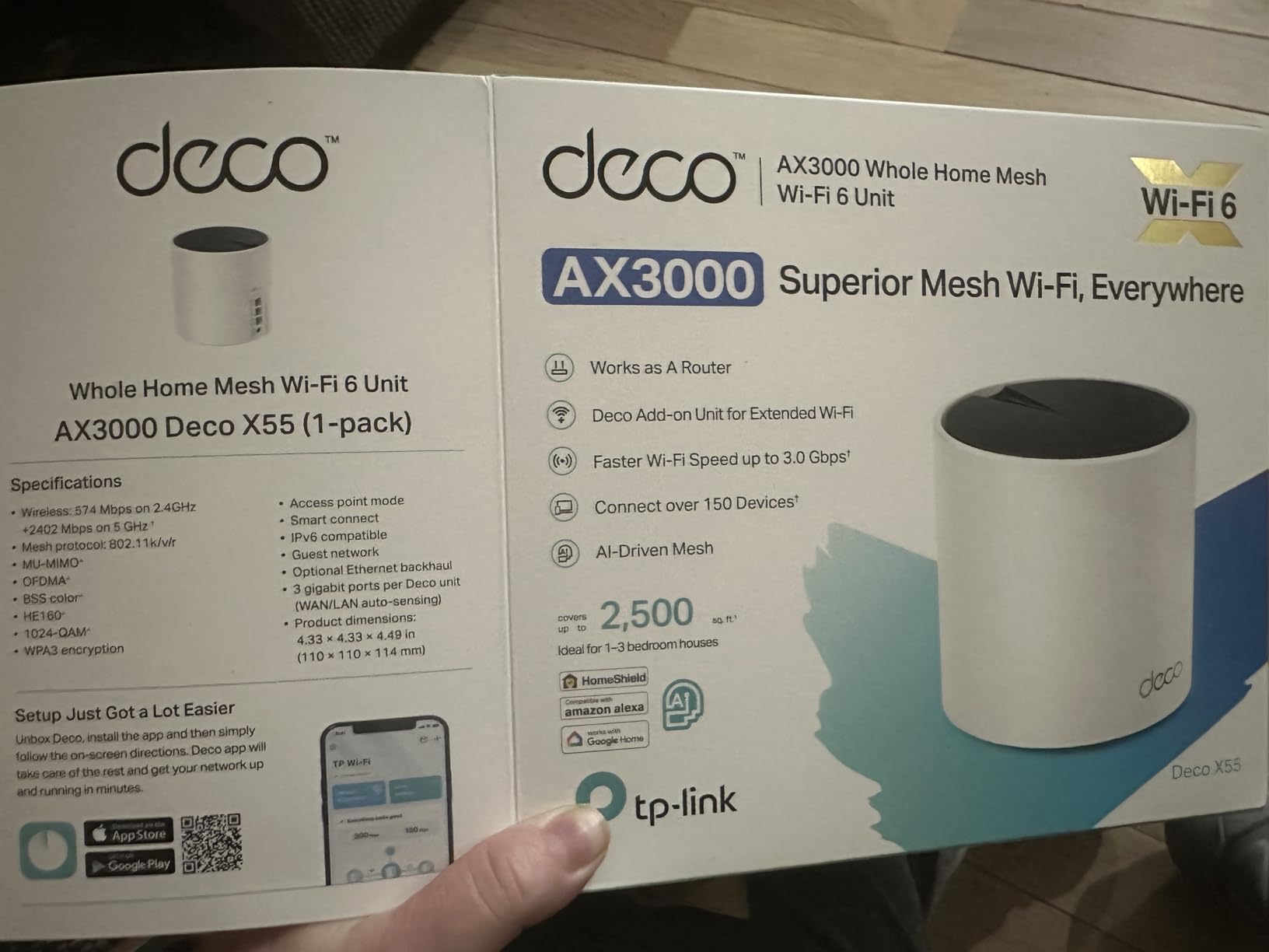 TP-Link Deco X55 AX3000 WiFi 6 Mesh System, Deco X55(1-Pack) | Covers up to 2500 Sq.Ft., Replaces Wireless Router and Extender, 3 Gigabit Ports, Supports Ethernet Backhaul customer photo 1