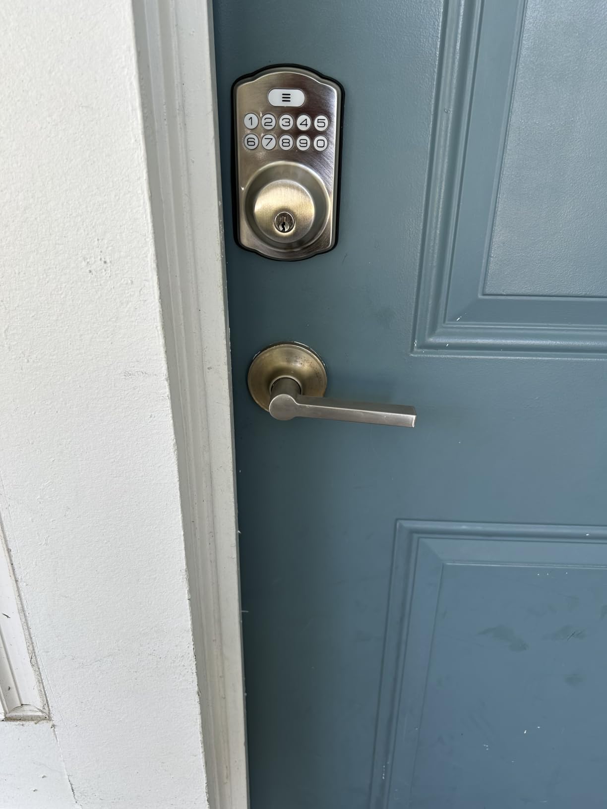 Veise KS01B Keypad Door Lock with 2 Lever Handles Set, Satin Nickel | Keyless Entry, 20 Codes, Auto Lock, Anti-Peeping Code, Electronic Deadbolt for Front Door, IP54 Waterproof, Easy Install customer photo 1